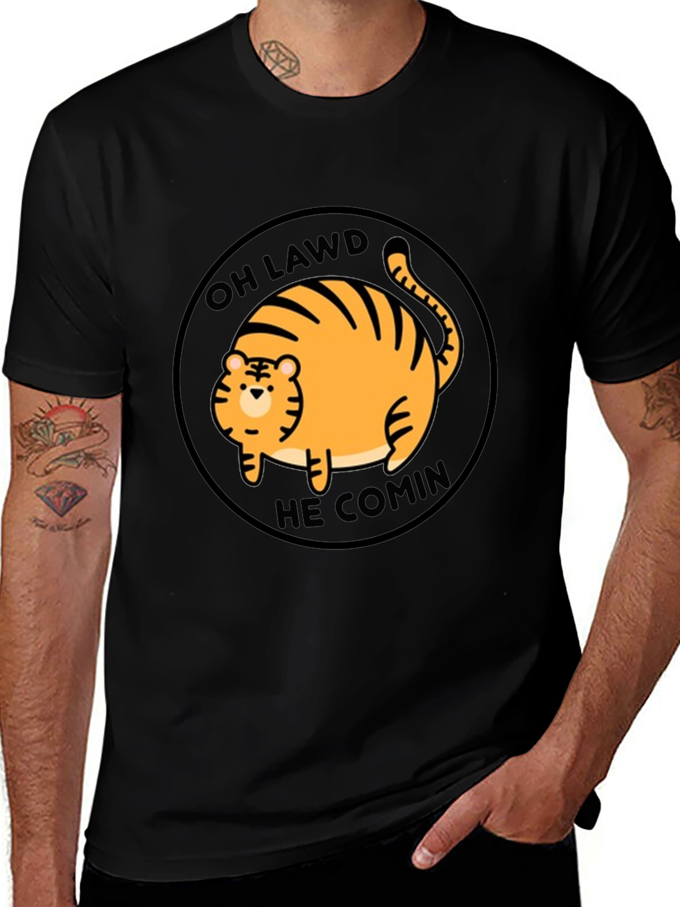 Variant 21 of Oh Lawd He Comin' Cat T-Shirt - Funny Round Orange Tabby Tee