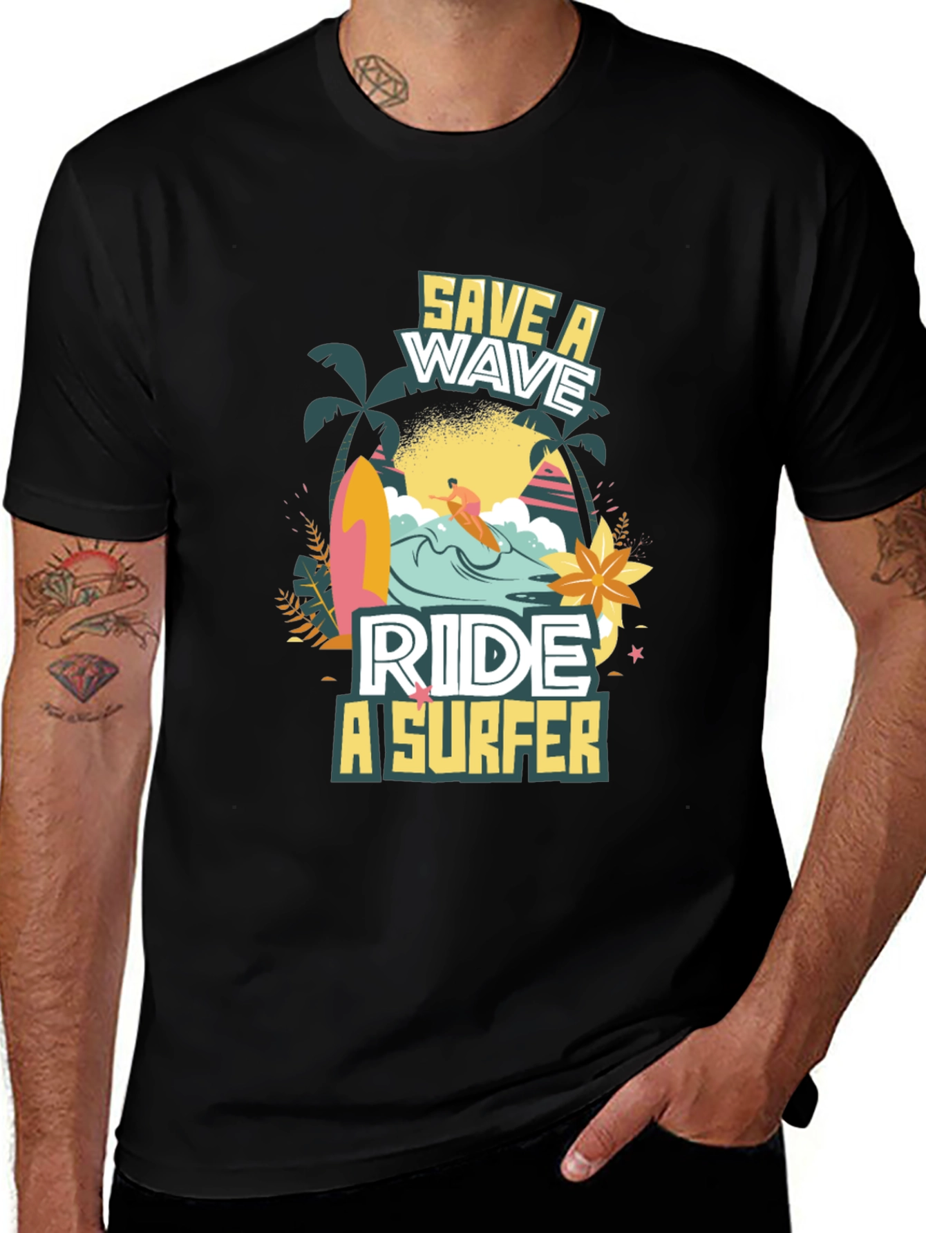 Save a Wave, Ride a Surfer Black T-Shirt