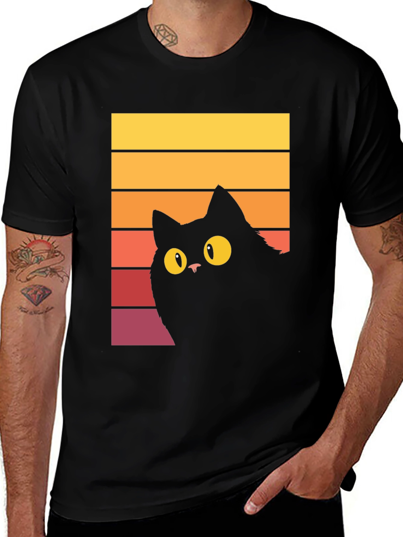 Black Retro Cat Graphic Tee - Vintage Style Black Cat T-Shirt main image