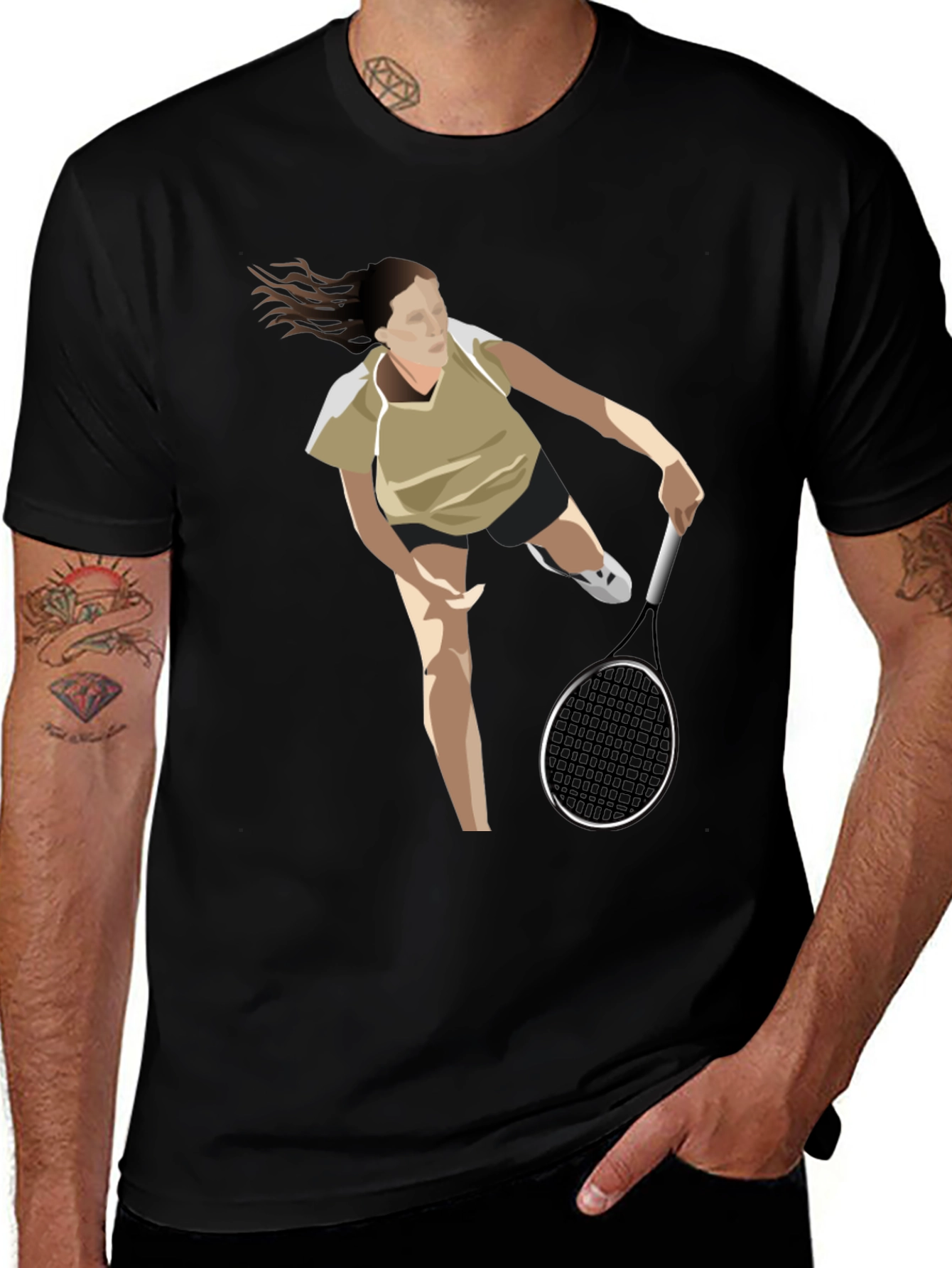 Variant 14 of Tennis Player Graphic Tee - Black Cotton Blend