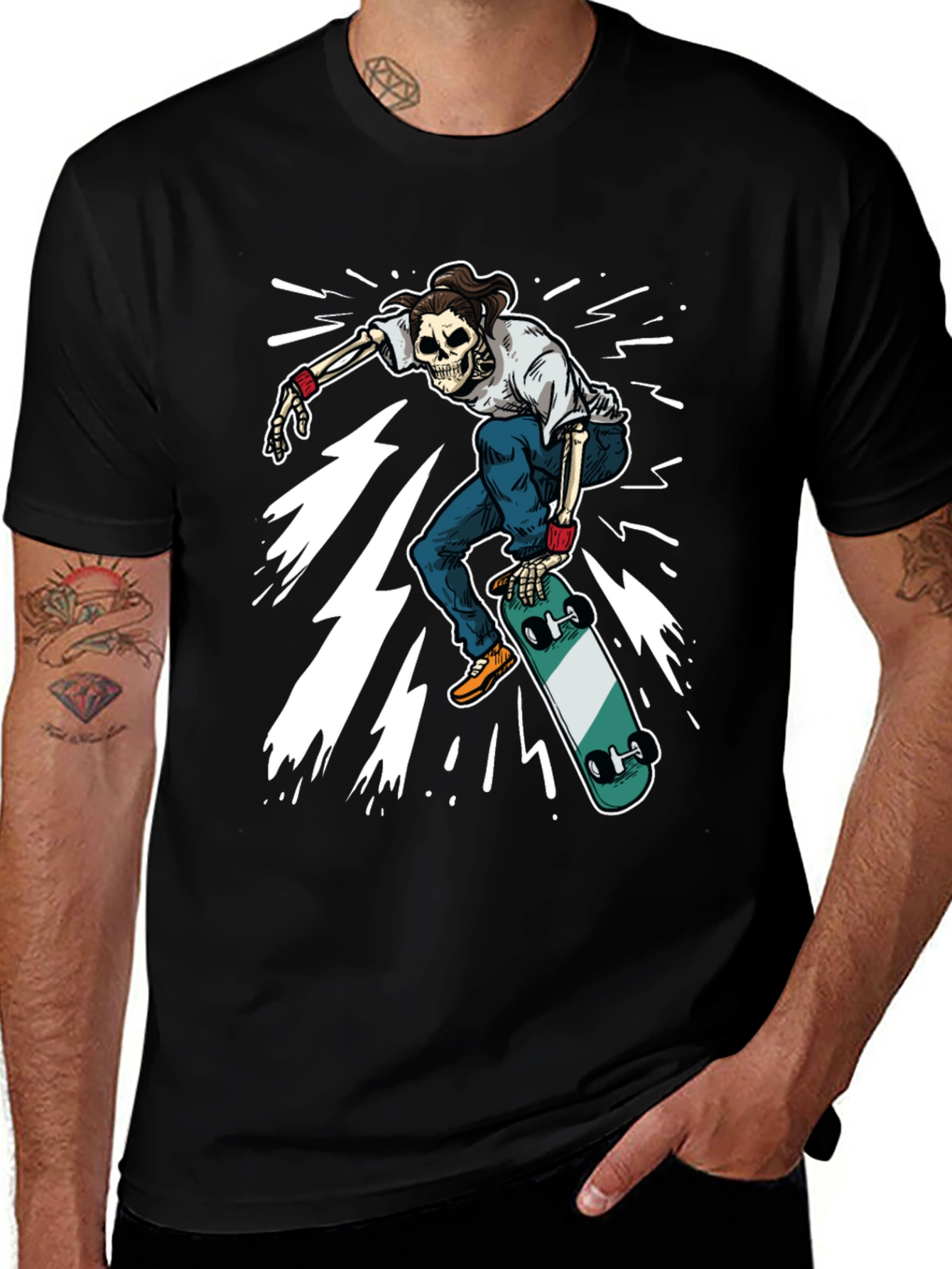Variant 29 of Skull Skateboarder Graphic Tee - Black