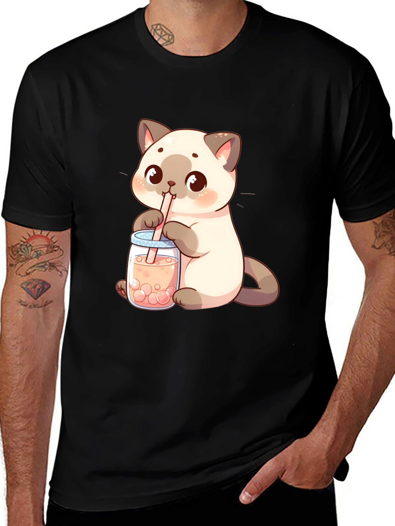 Variant 4 of Cute Cat Boba Tea T-Shirt