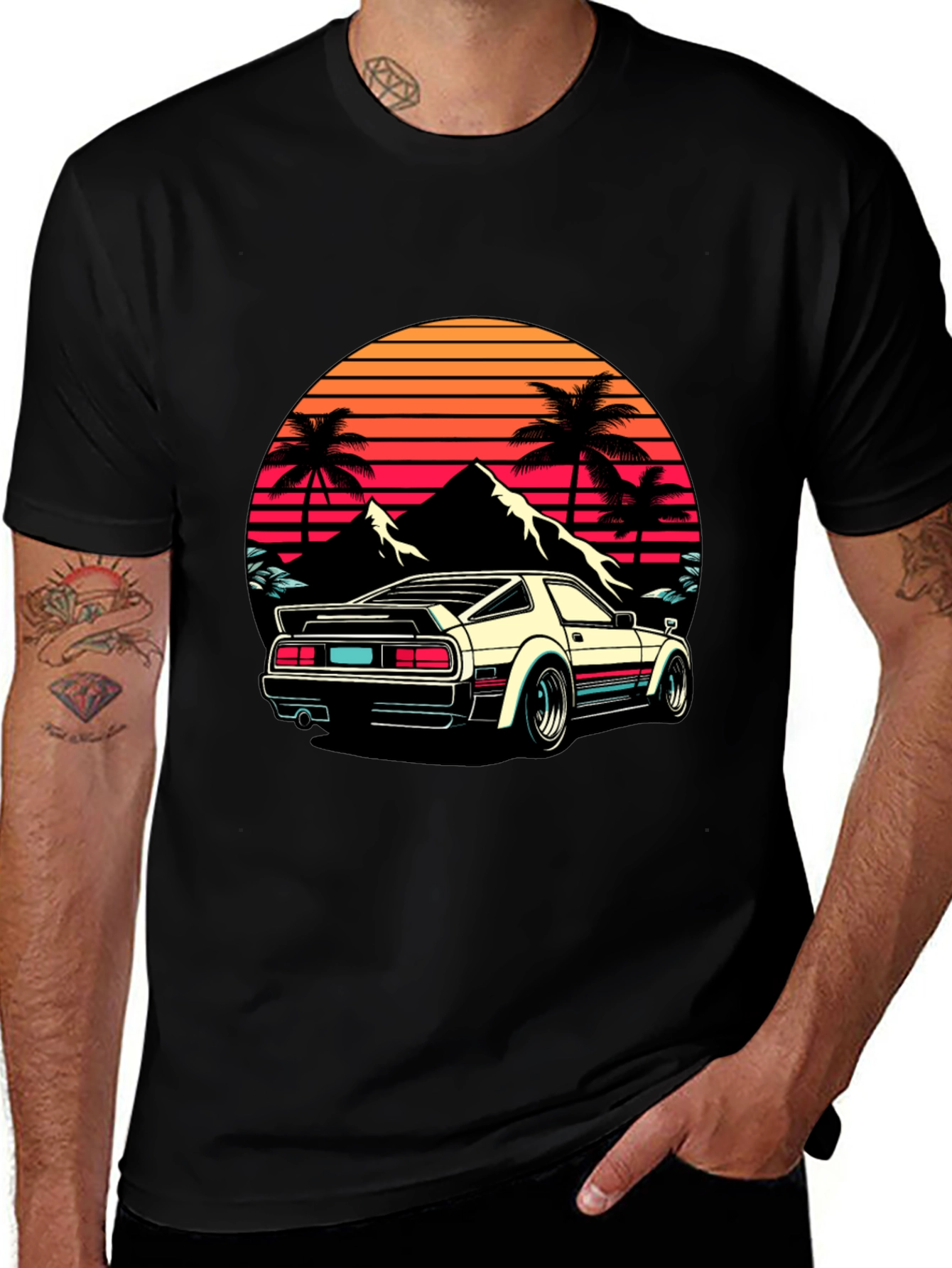 Variant 9 of Retro Sunset Car Graphic Tee