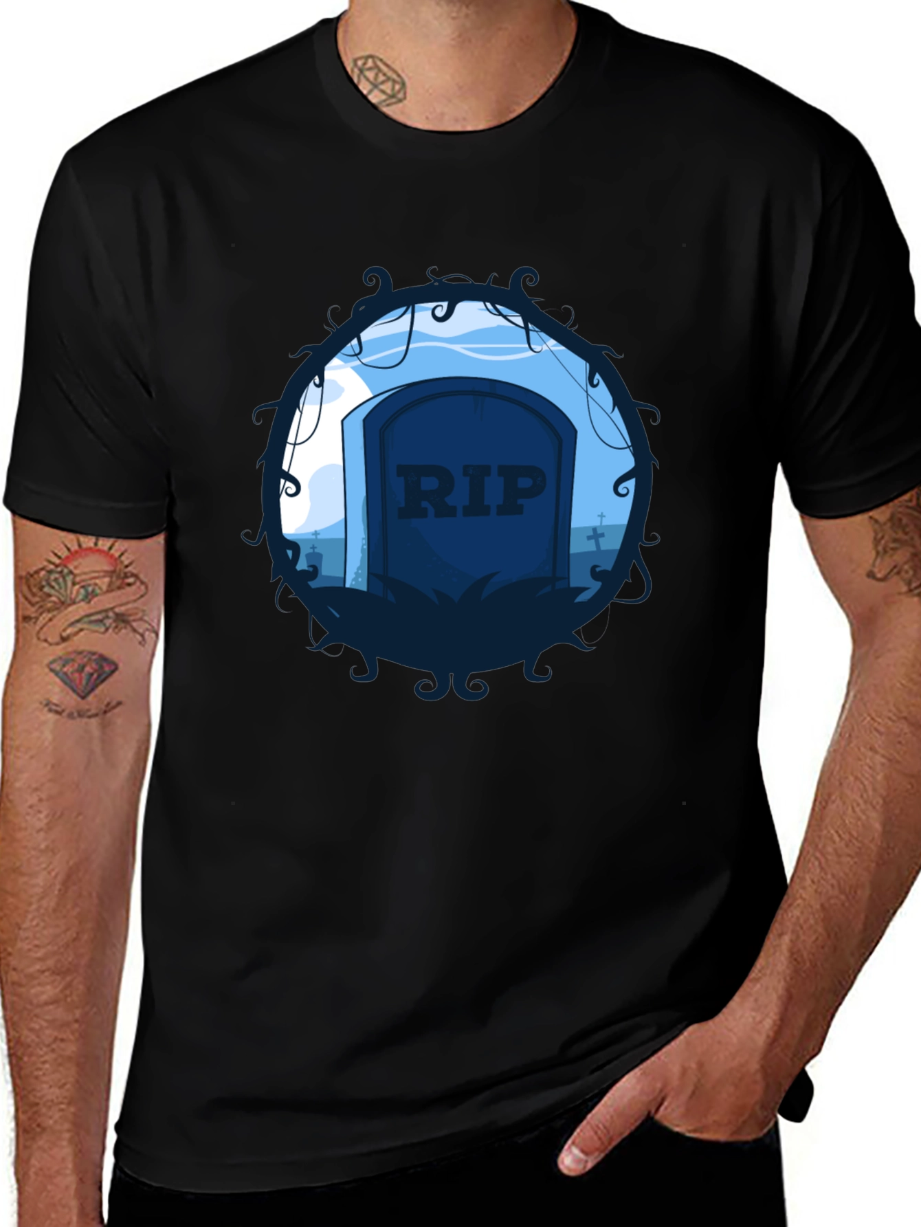 Variant 15 of RIP Tombstone Graphic Print Black T-Shirt