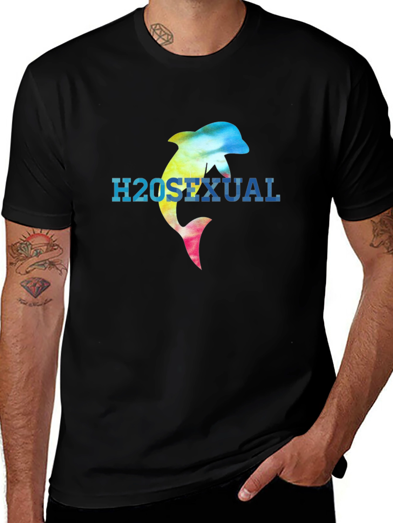 Variant 24 of H2OSEXUAL Dolphin Graphic Tee - Black Cotton T-Shirt