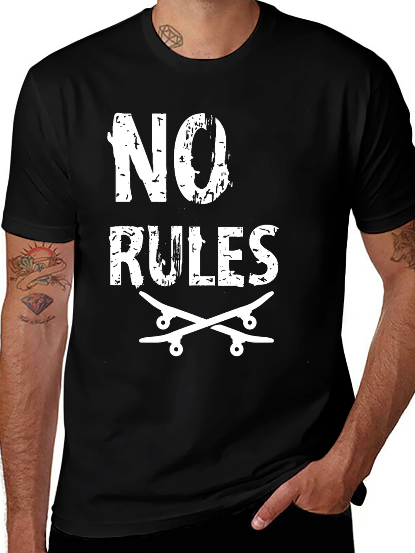 No Rules Skateboard Graphic Tee - Black Cotton