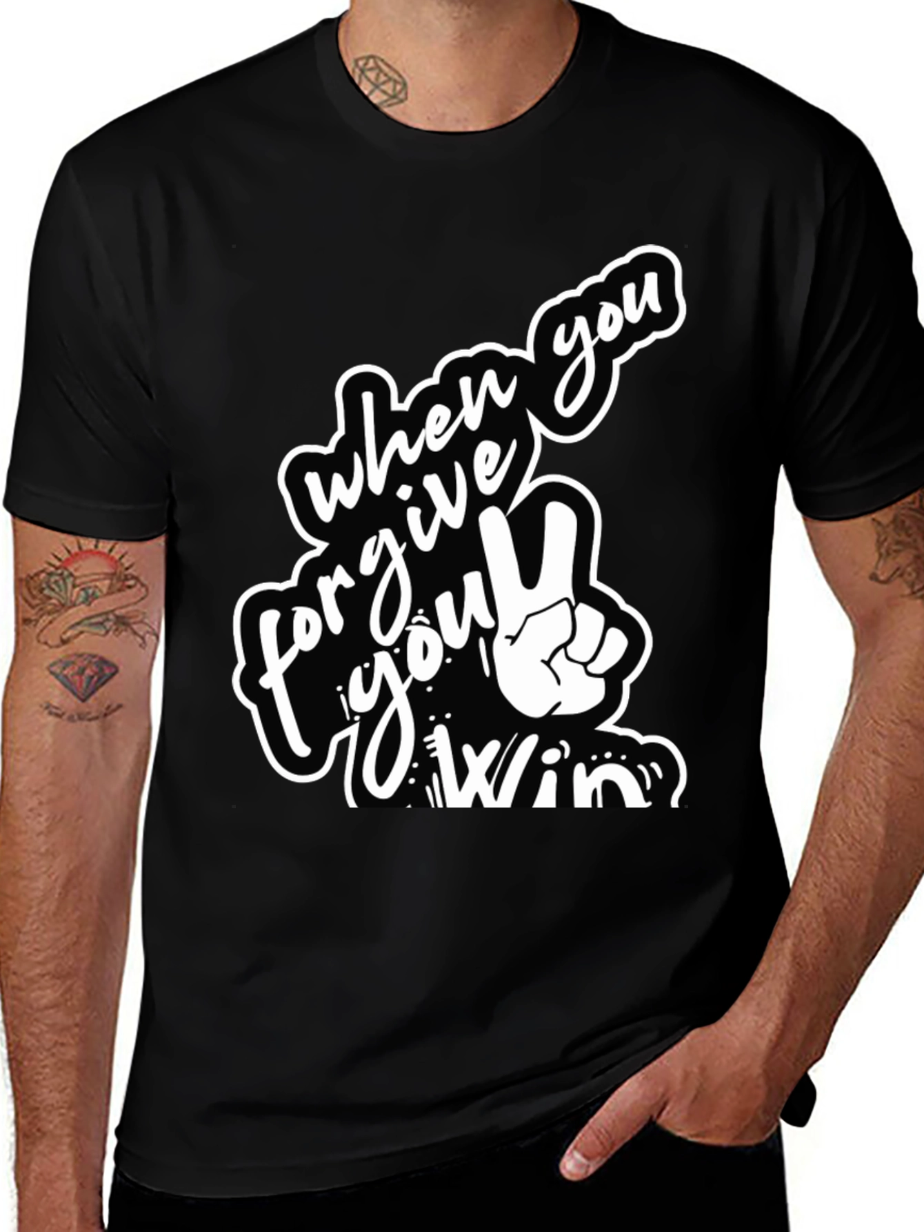 Variant 16 of Forgive Win Graphic Tee - Black Cotton T-Shirt