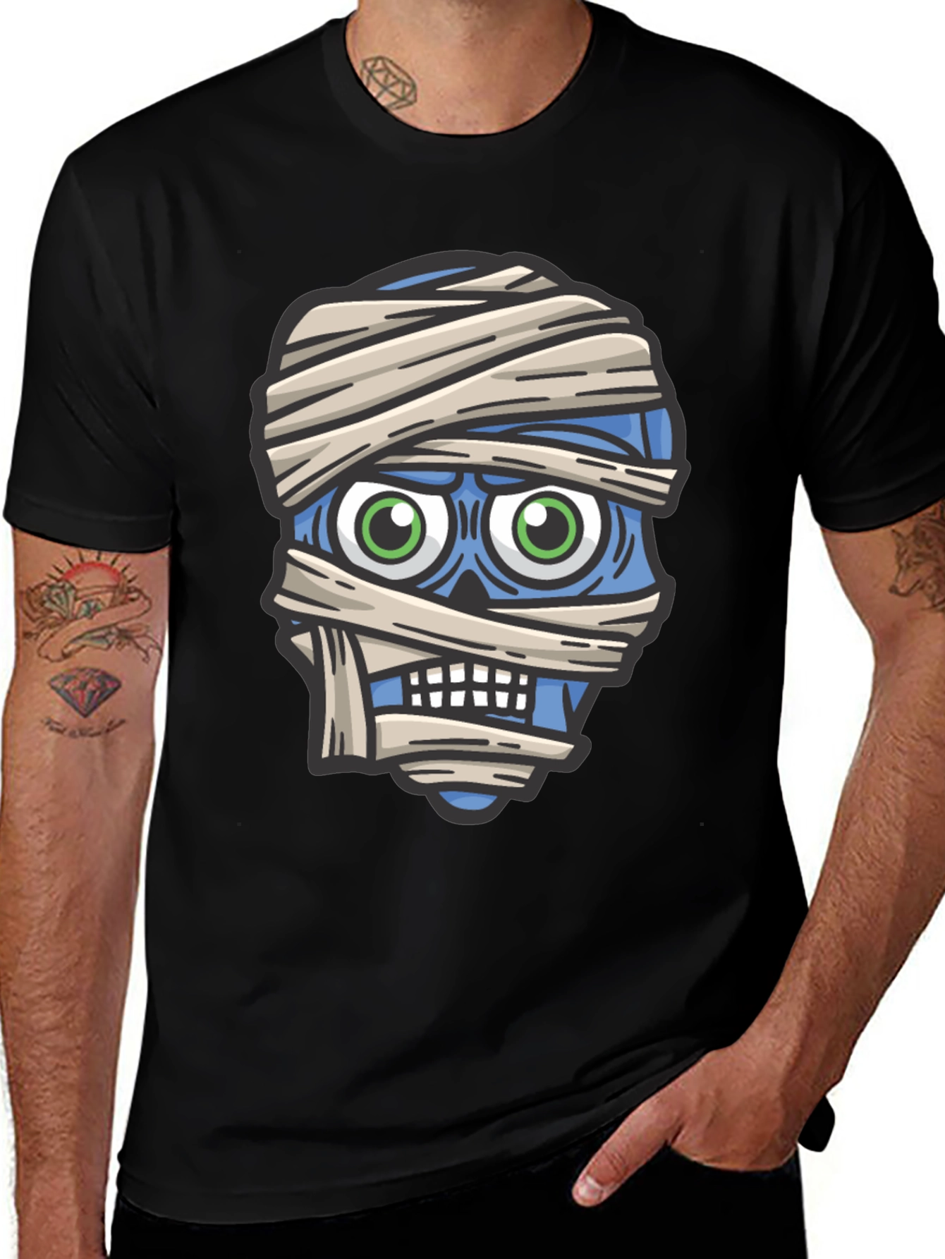 Mummy Head Graphic T-Shirt - Halloween Style