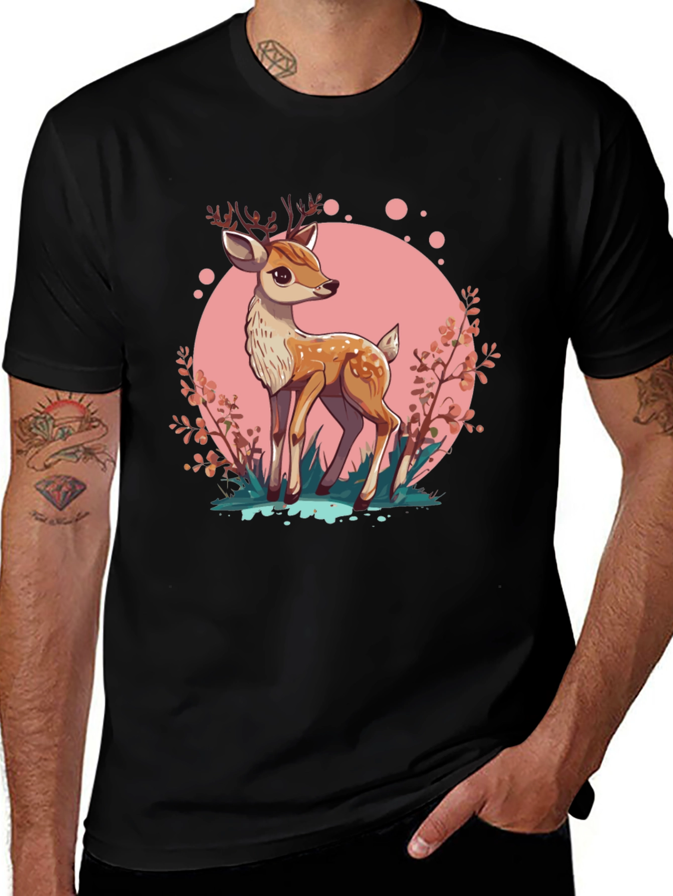 Variant 19 of Cute Deer Graphic Tee - Stylish Men's Black T-Shirt