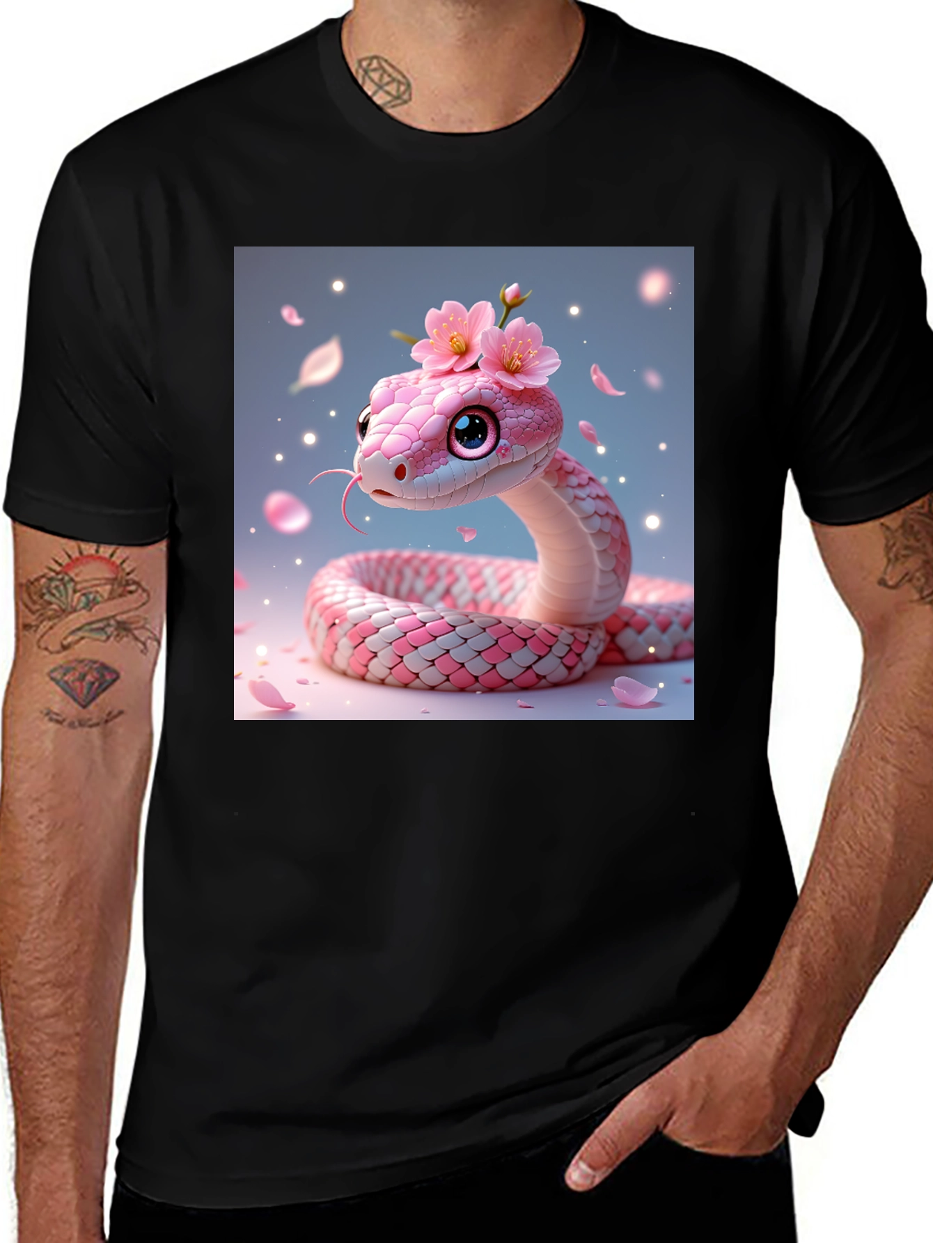 Variant 29 of Cute Kawaii Pink Snake in Floral Shirt
