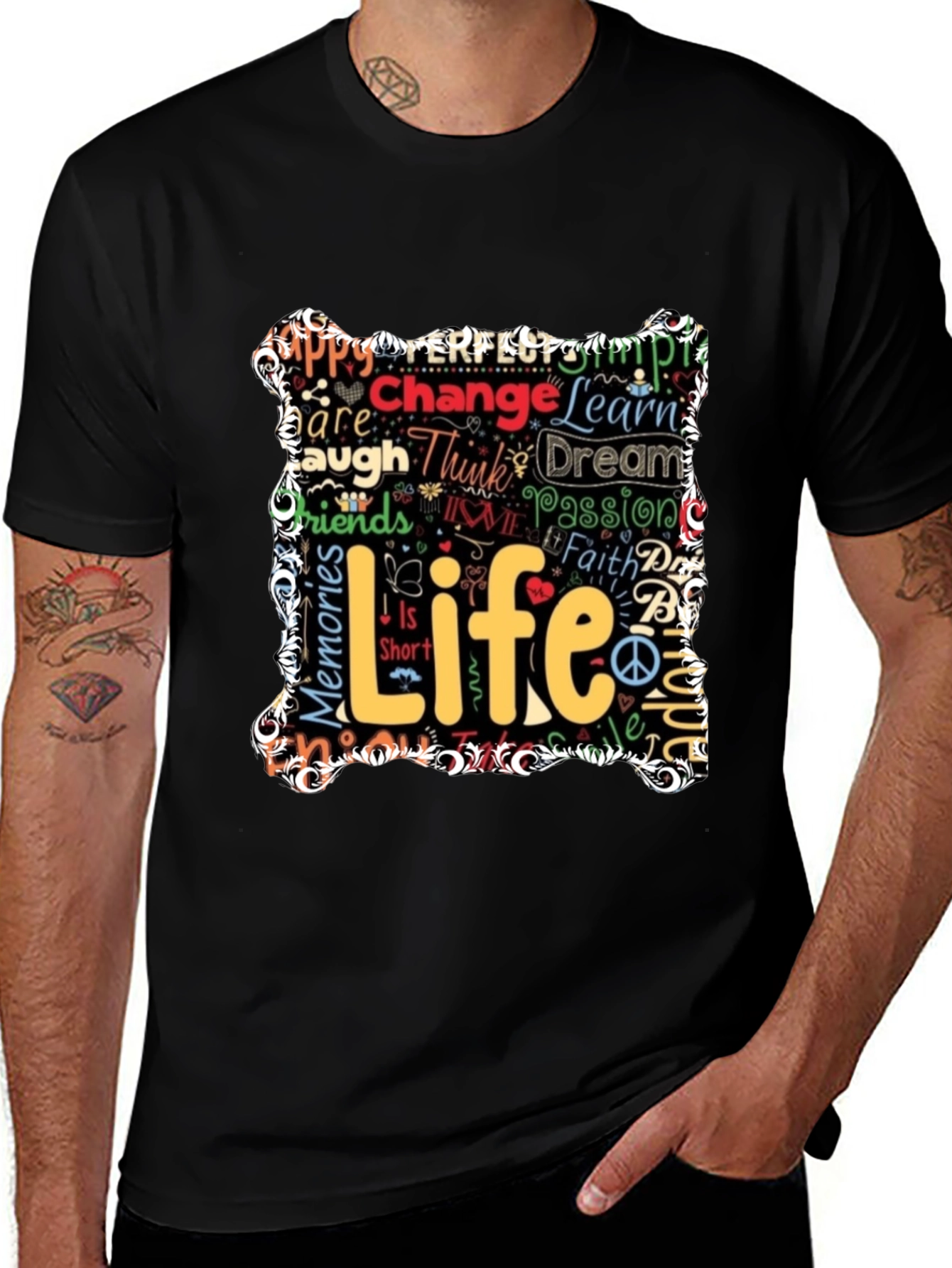 Variant 12 of Inspirational Word Art Graphic T-Shirt - Life, Change, Dream