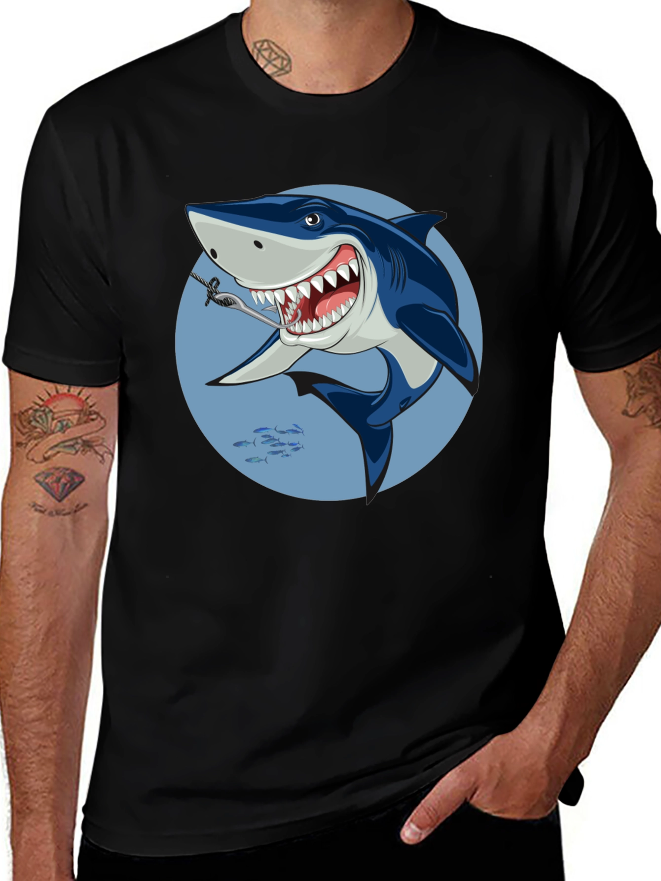 Variant 28 of Shark Graphic T-Shirt - Men's Black Tee