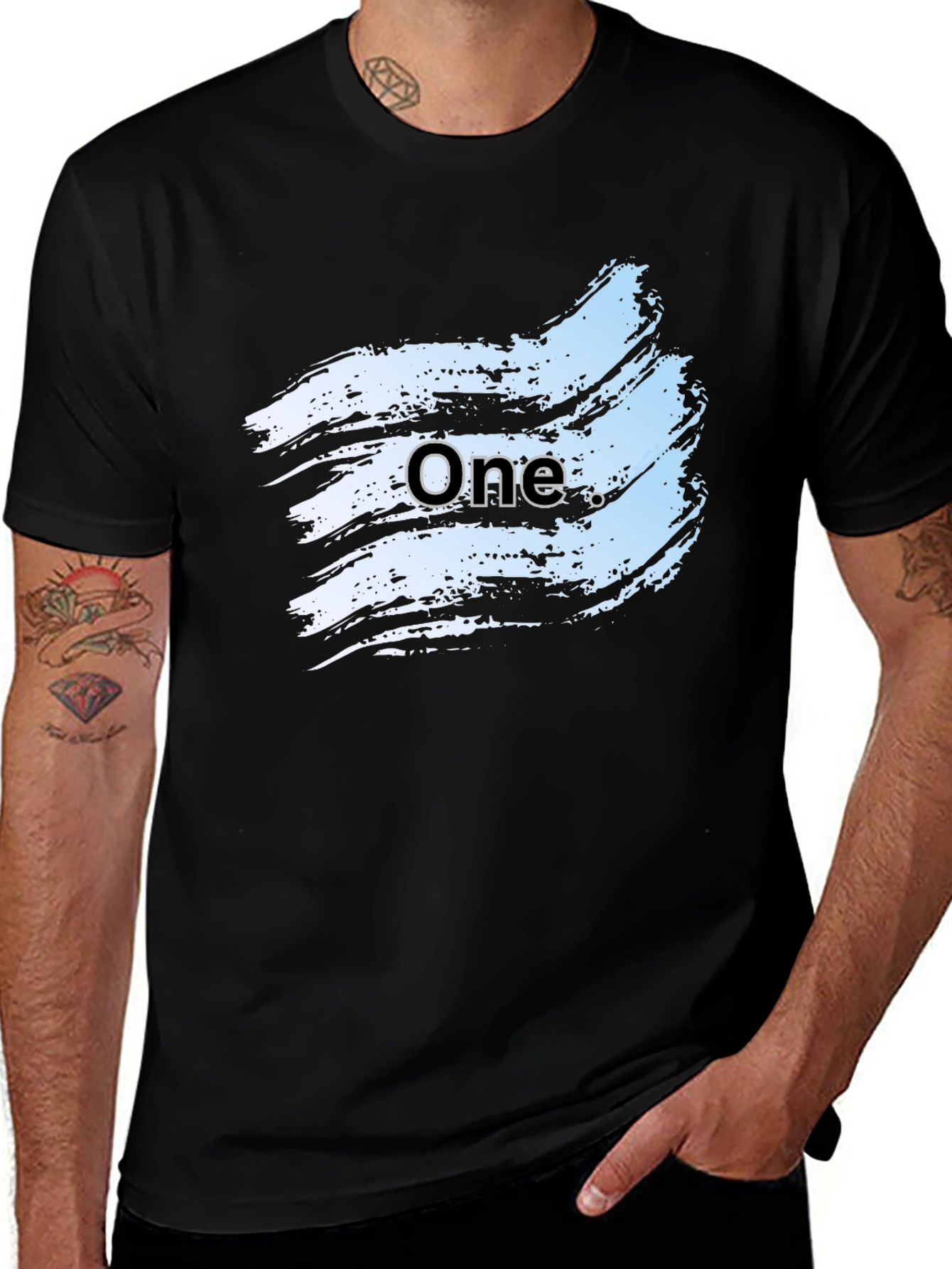 Variant 12 of Men's Black Graphic Tee - "One" Brush Stroke Design