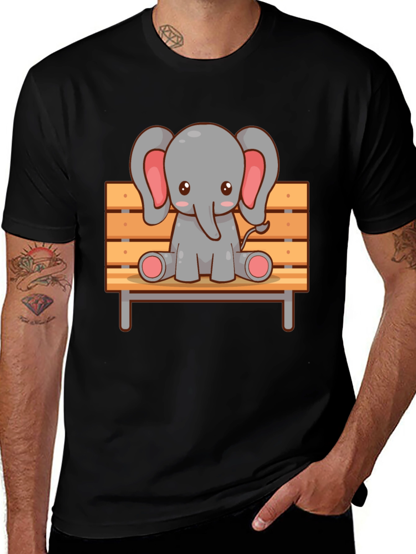Cute Elephant on Bench Graphic Tee - Soft Cotton Comfort