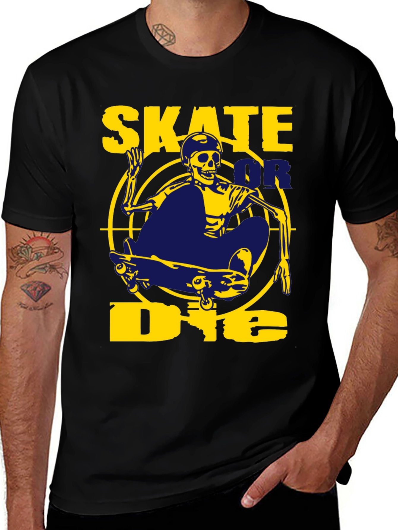 Variant 25 of Skate or Die Graphic Tee - Skeleton Skateboard T-Shirt