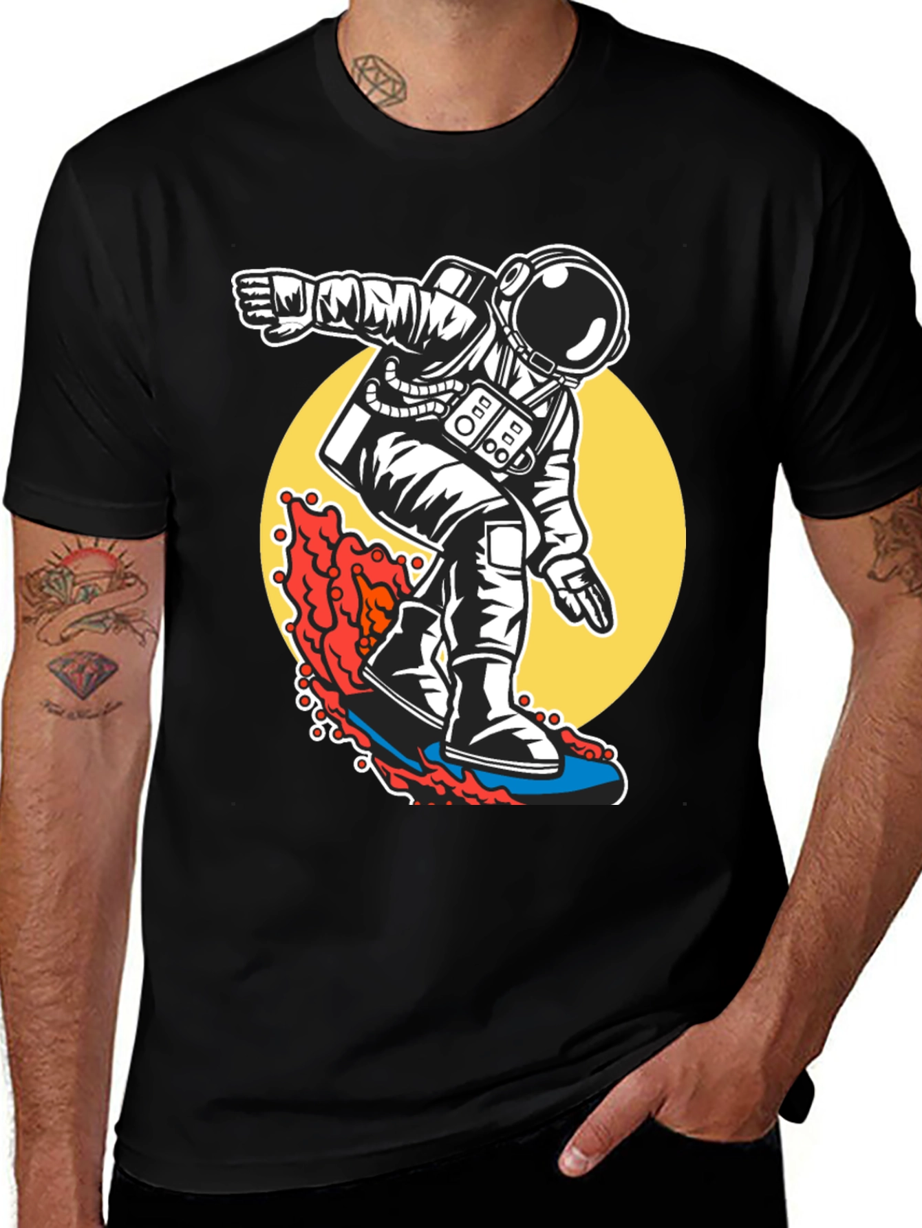 Variant 24 of Surfing Astronaut T-Shirt - Ride the Waves of Space!