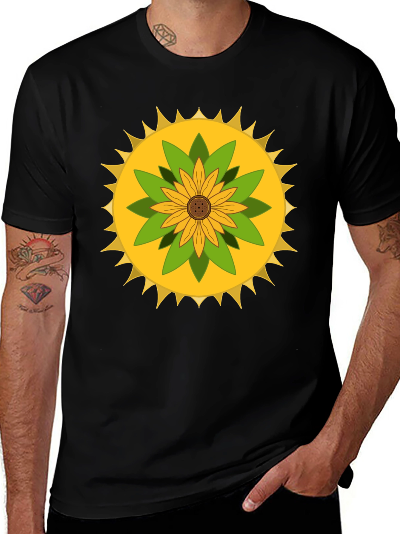 Variant 18 of Sunflower Mandala Graphic Black T-Shirt