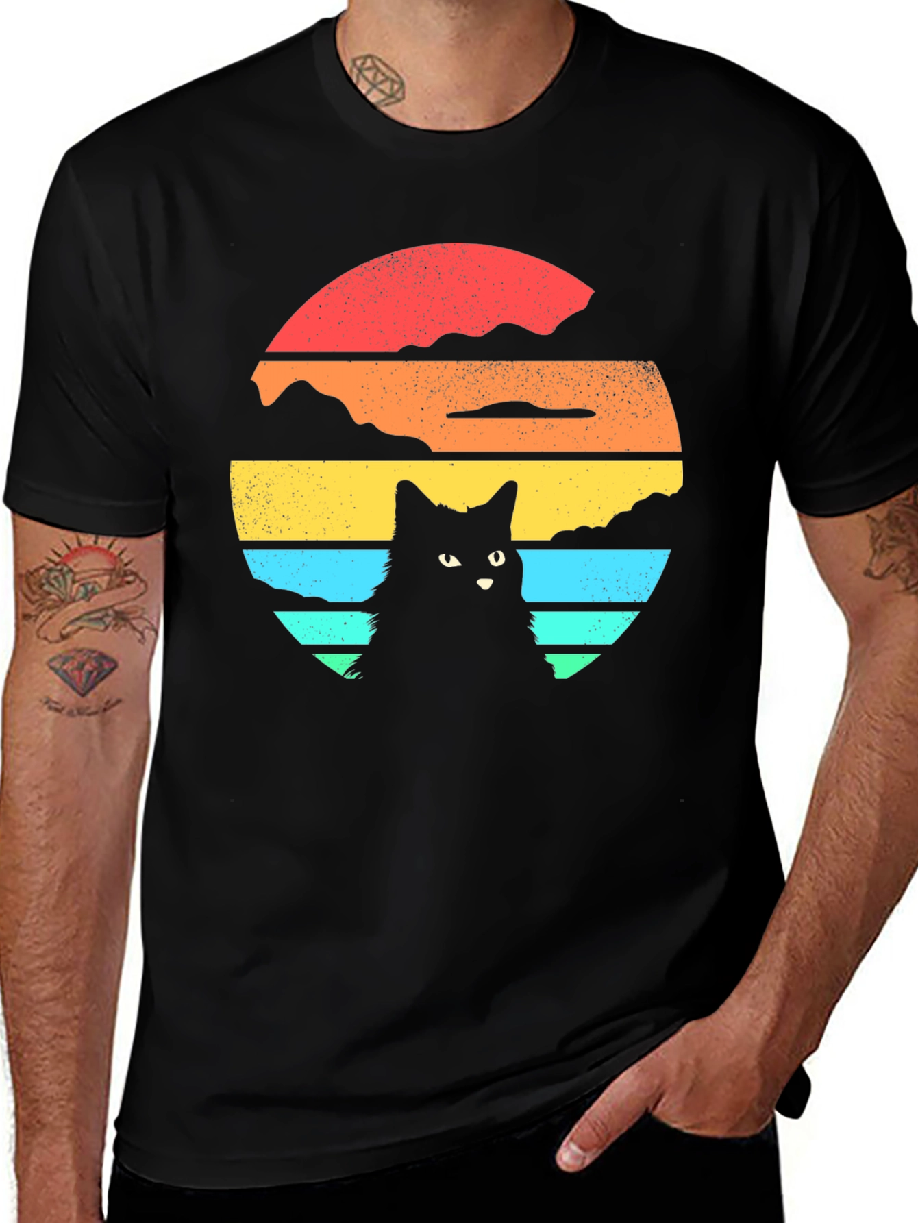 Variant 24 of Retro Cat Sunset Graphic T-Shirt
