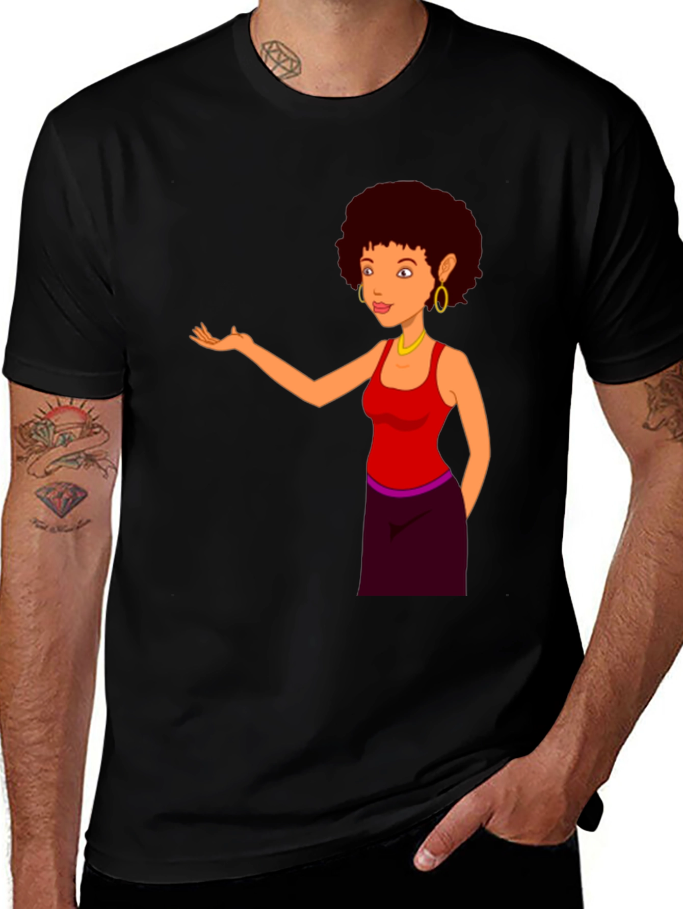 Variant 21 of Cartoon Woman Graphic Print Black T-Shirt