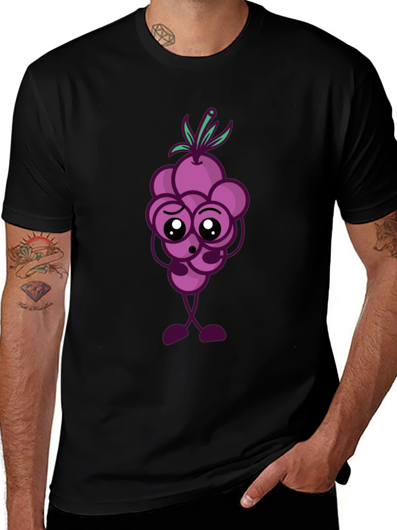 Variant 6 of Grapes Cartoon Graphic Black T-Shirt