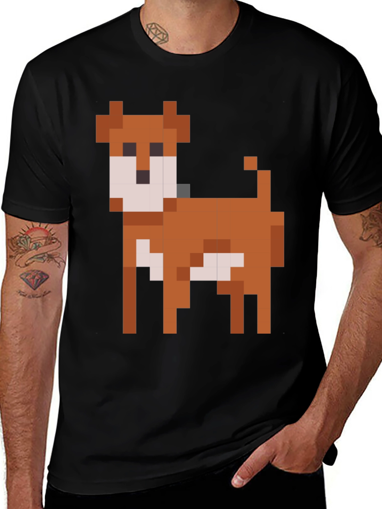 Variant 17 of Pixel Dog Graphic T-Shirt - Black Cotton Blend