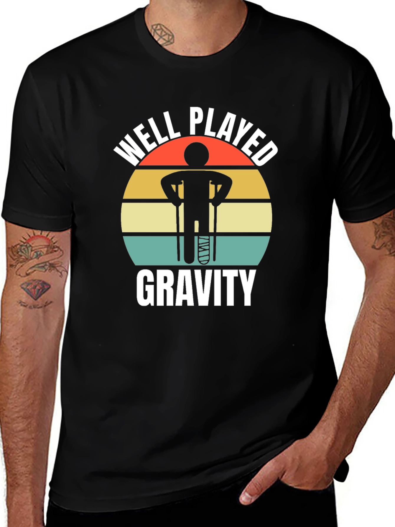 Variant 22 of Well Played Gravity Funny Broken Leg T-Shirt