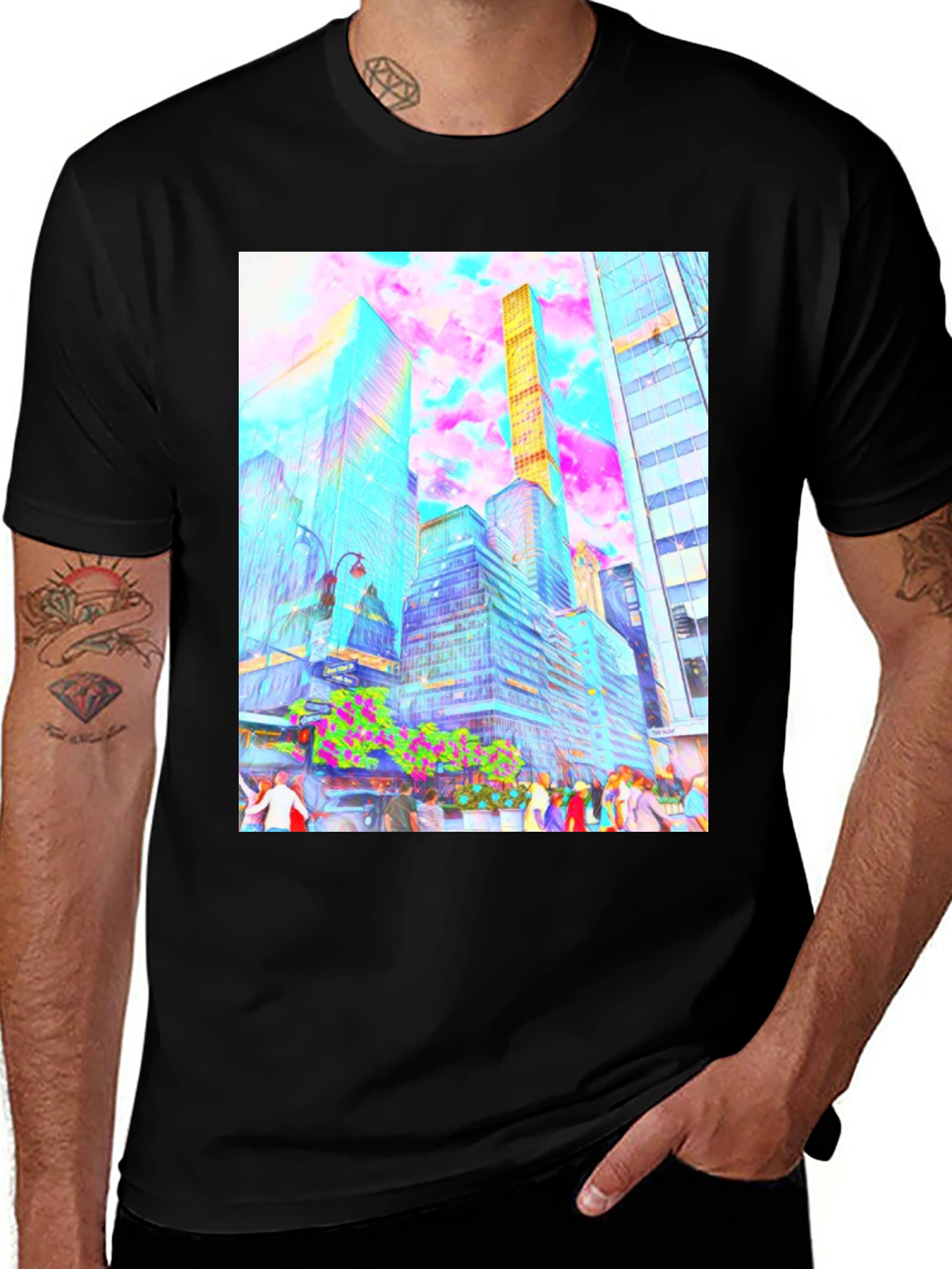 Colorful Cityscape Graphic Tee - Urban Style