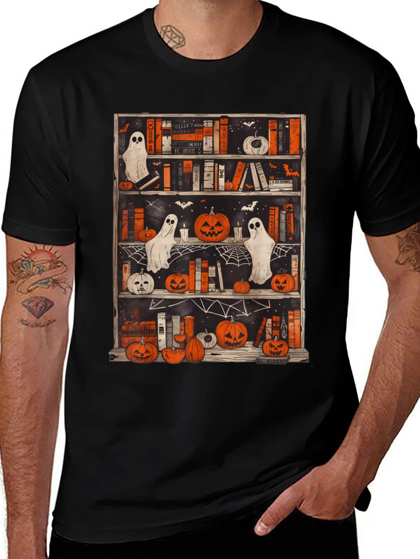 Spooky Halloween Bookshelf Graphic Tee