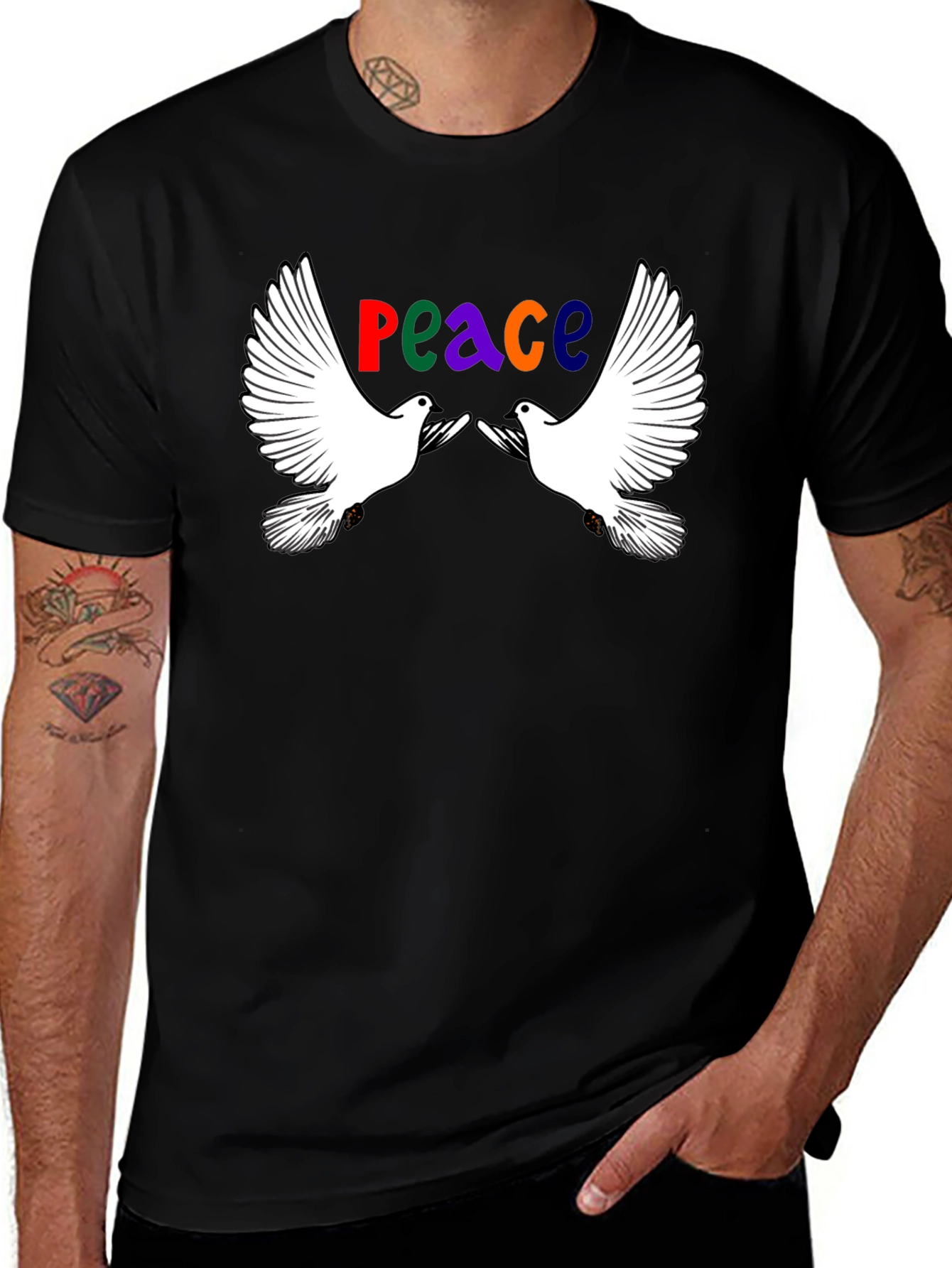 Variant 26 of Peace Dove Graphic Tee - Black Cotton Blend