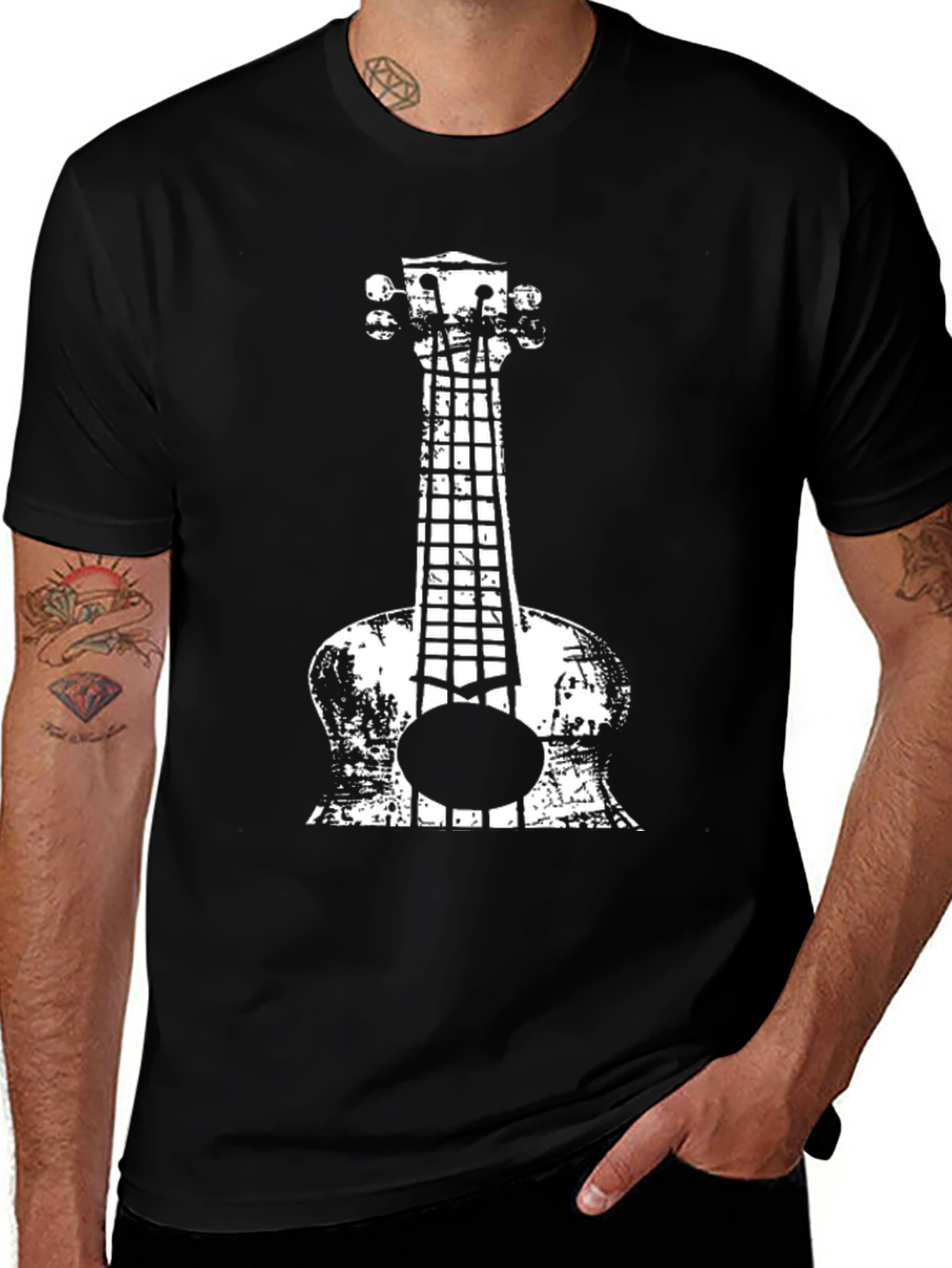 Variant 20 of Ukulele Graphic Print Black Cotton T-Shirt