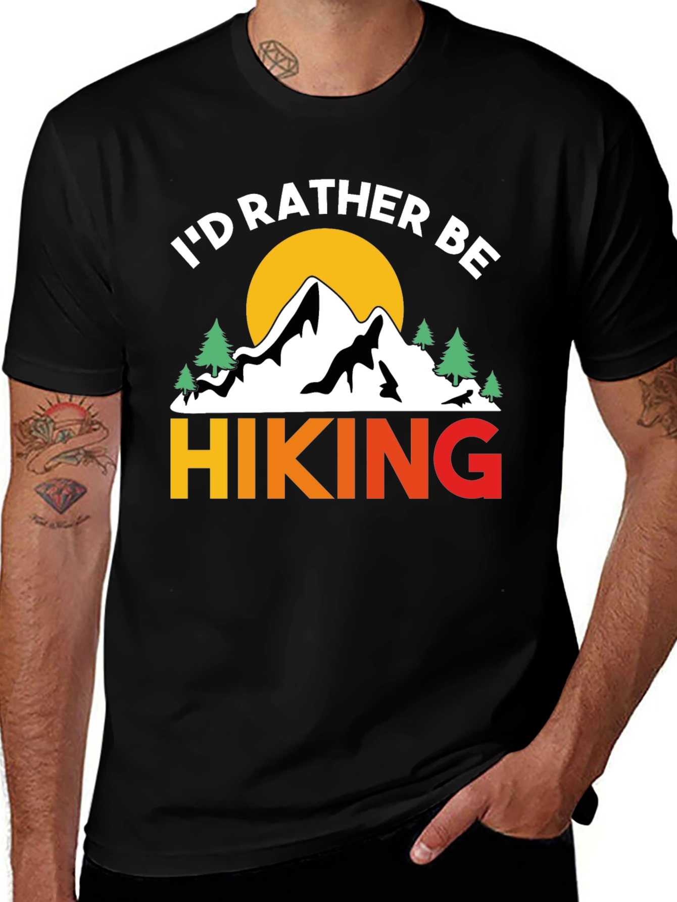 Black I'd Rather Be Hiking T-Shirt Mountain Nature main image