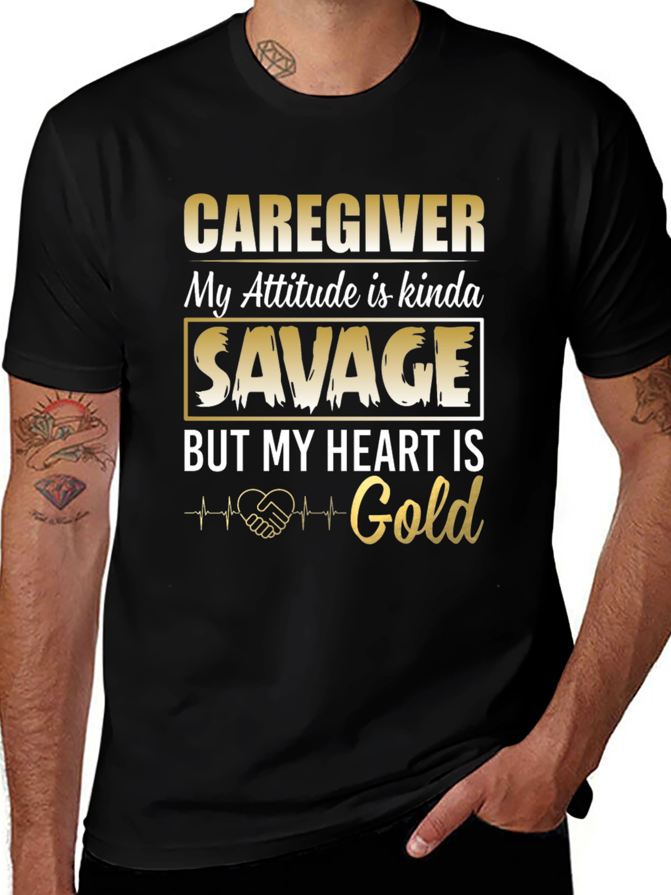 Variant 23 of Caregiver Savage Heart Gold Black T-Shirt