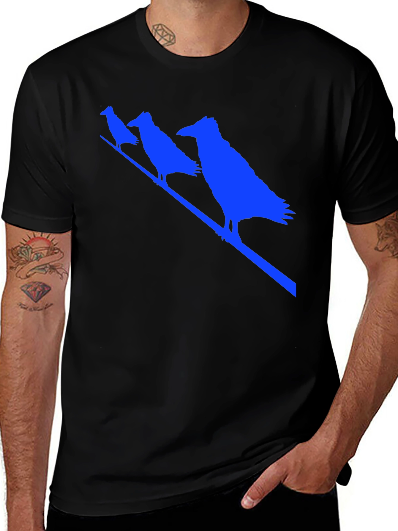 Variant 27 of Raven Silhouette Graphic Tee - Black Cotton Bird T-Shirt