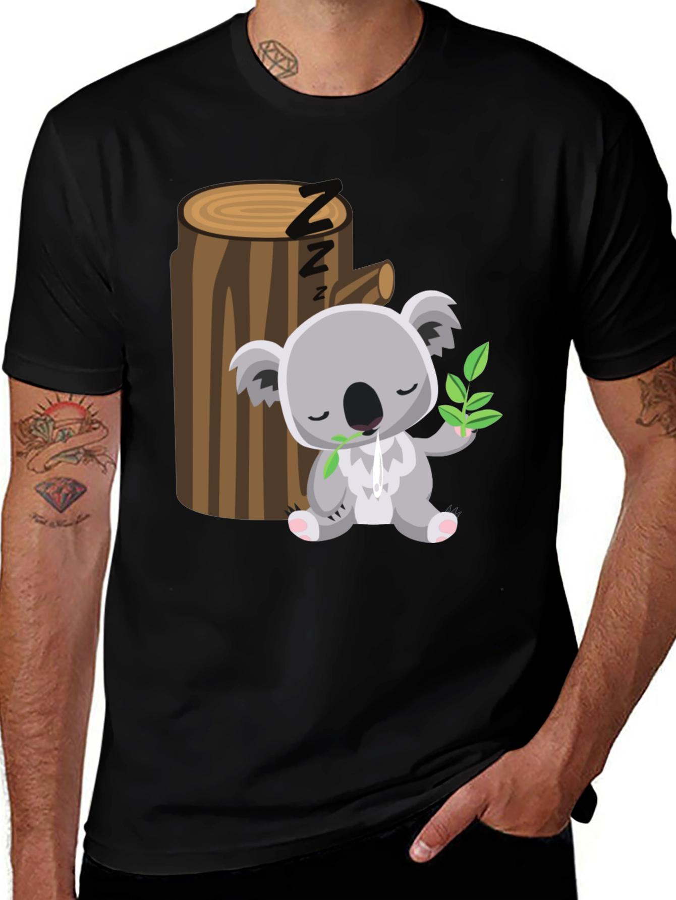 Sleeping Koala Graphic Tee - Comfy Black T-Shirt