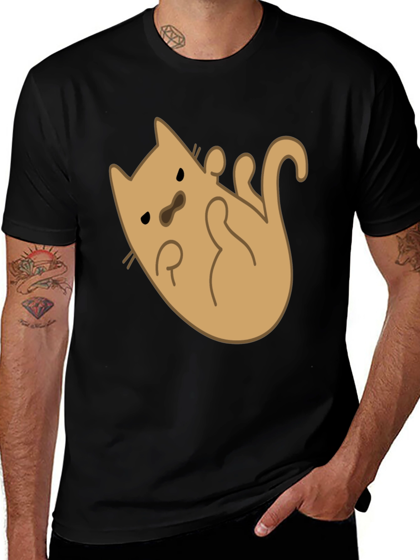 Variant 3 of Cute Cat Cartoon Graphic T-Shirt - Black Cotton Tee