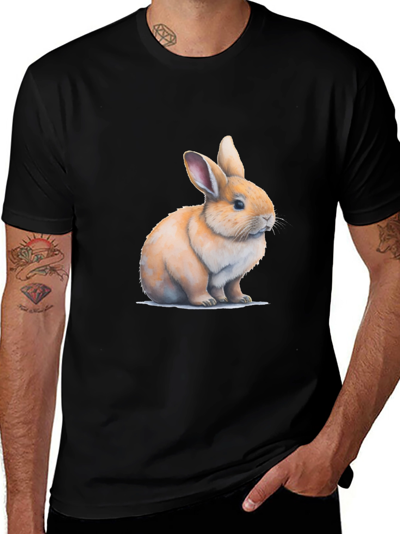 Cute Bunny Graphic Black T-Shirt