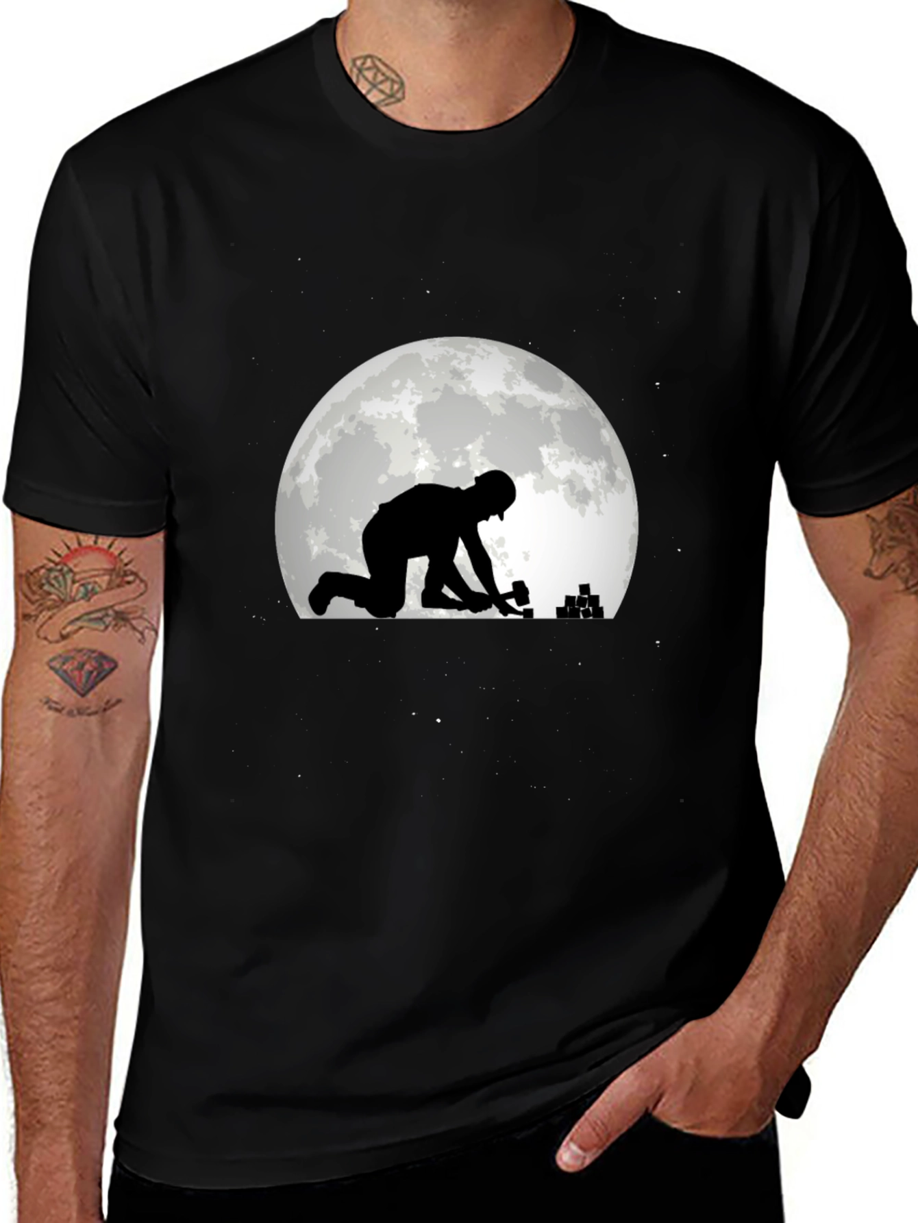 Construction Worker on Moon T-Shirt