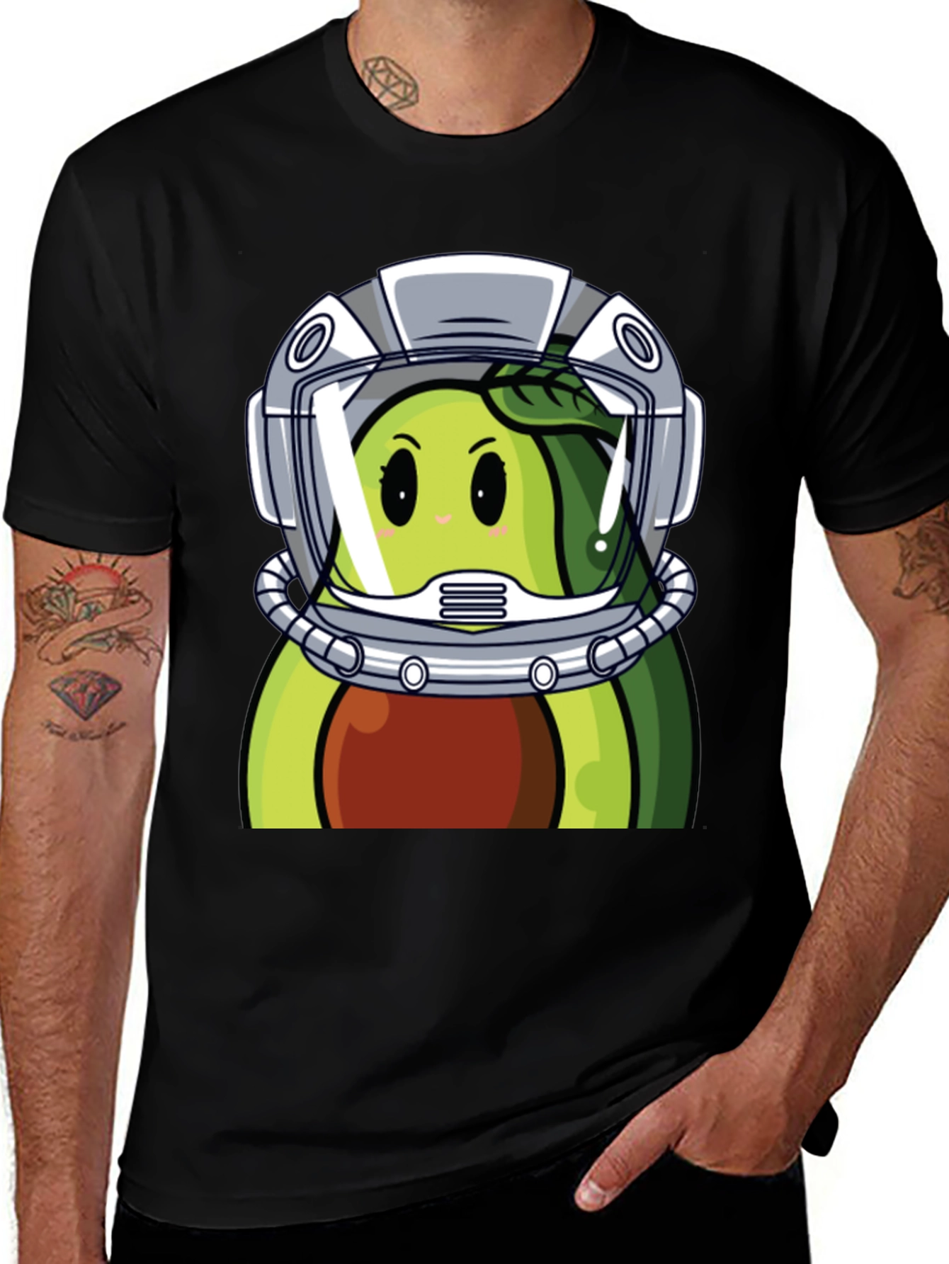 Variant 19 of Avocado Astronaut Graphic Tee - Unique Black T-Shirt