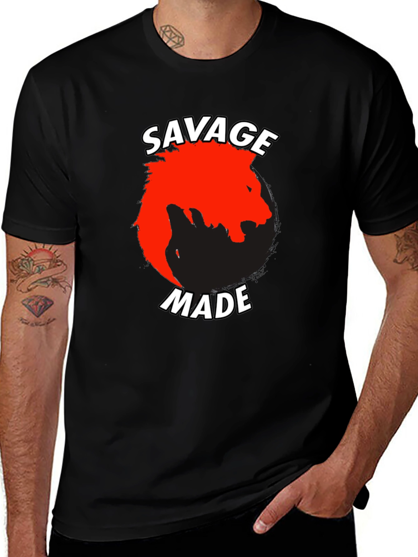 Variant 20 of Savage Made Graphic Tee - Bold Lion Design
