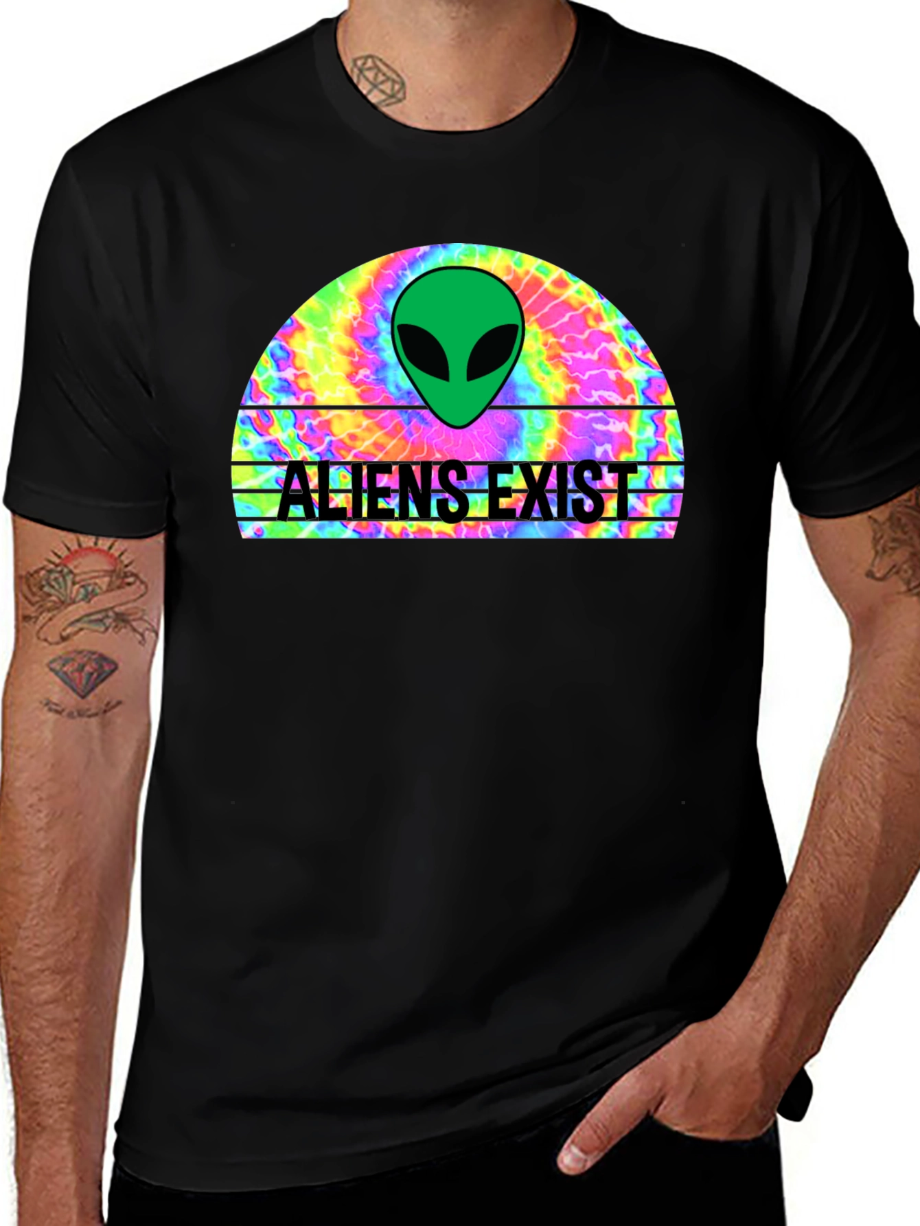 Variant 26 of Aliens Exist Graphic T-Shirt - Retro Tie Dye Design