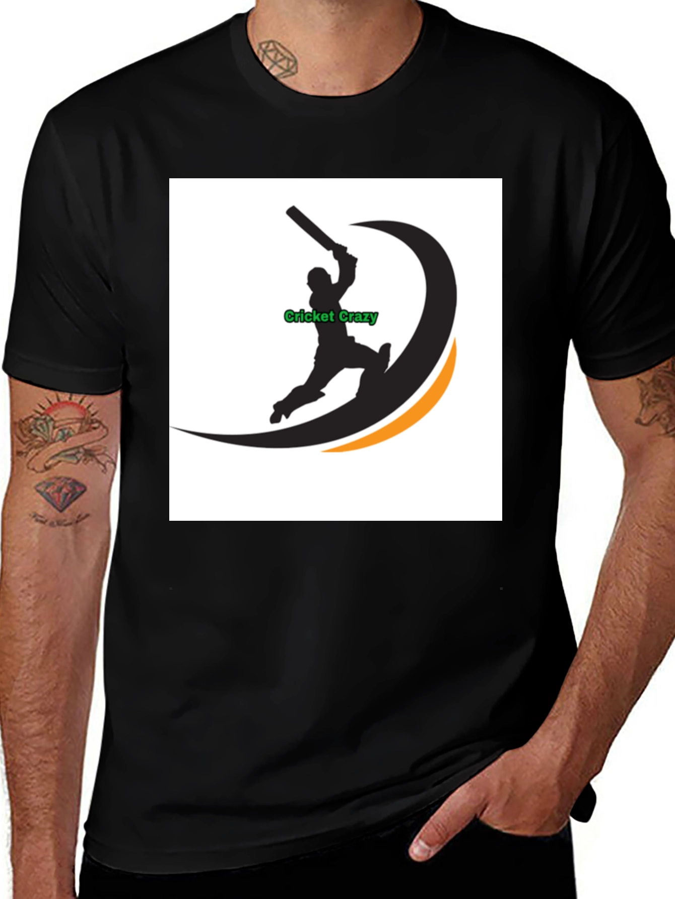 Variant 3 of Cricket Crazy Graphic Black T-Shirt