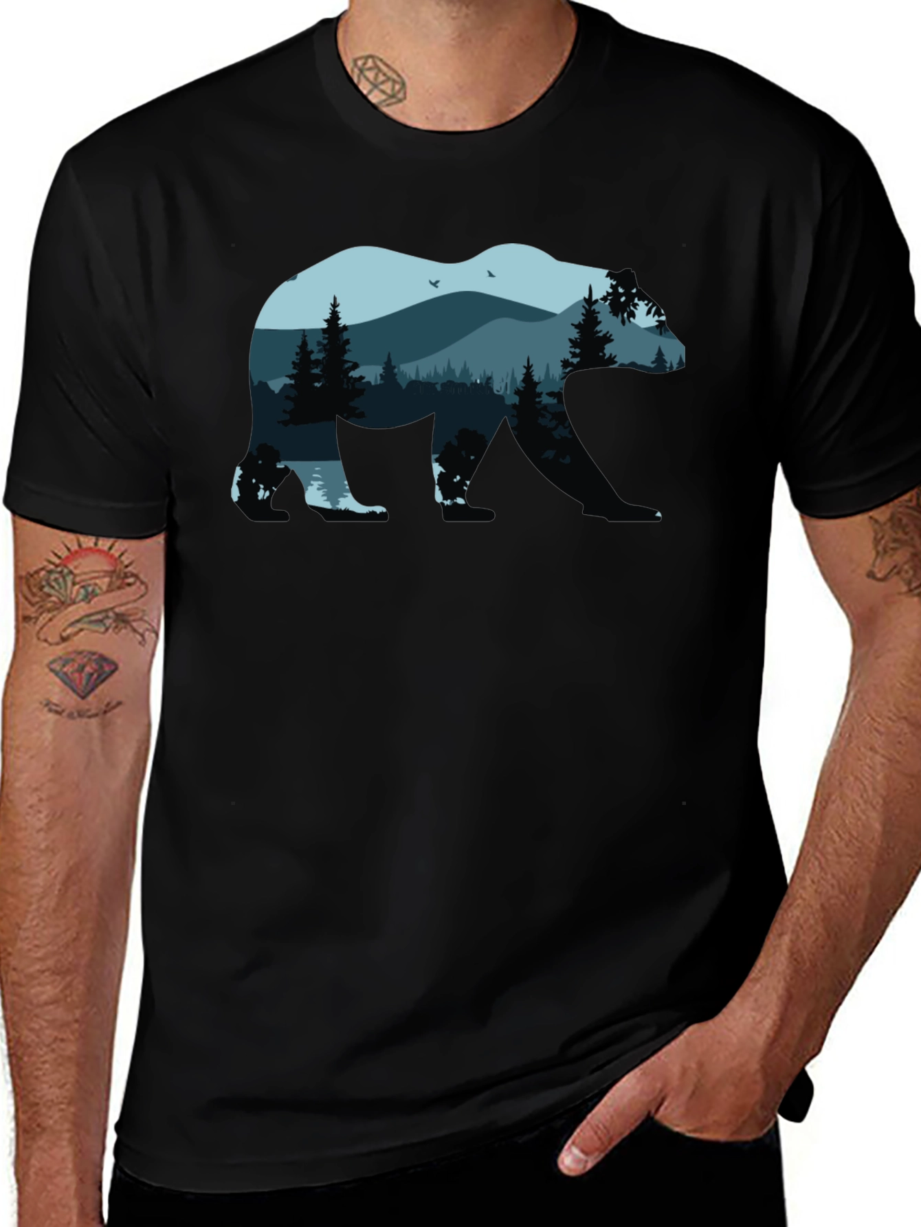 Variant 7 of Nature Bear Graphic T-Shirt - Black