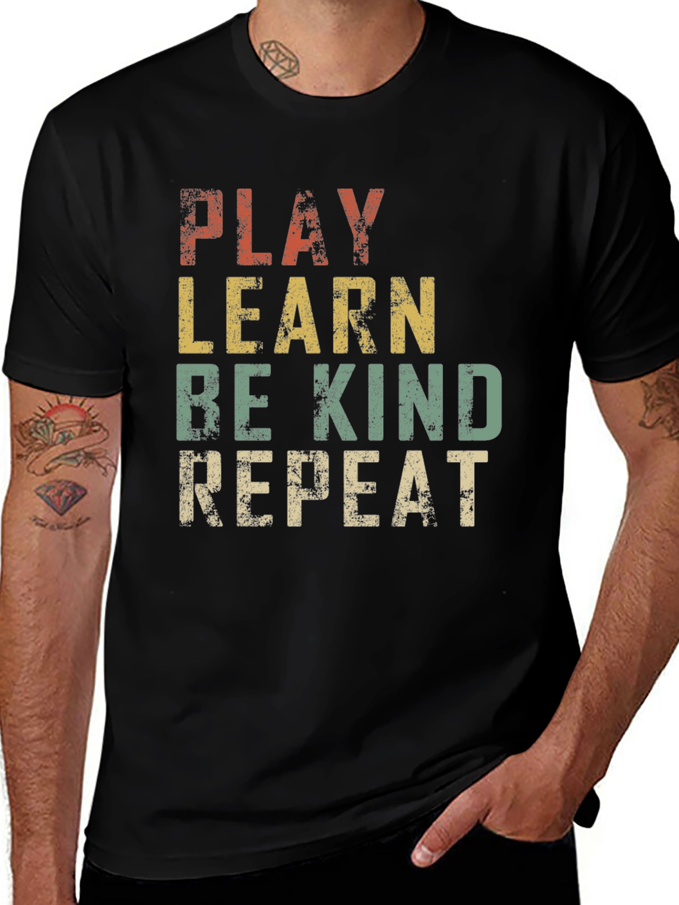 Variant 17 of Play Learn Be Kind Repeat Retro T-Shirt