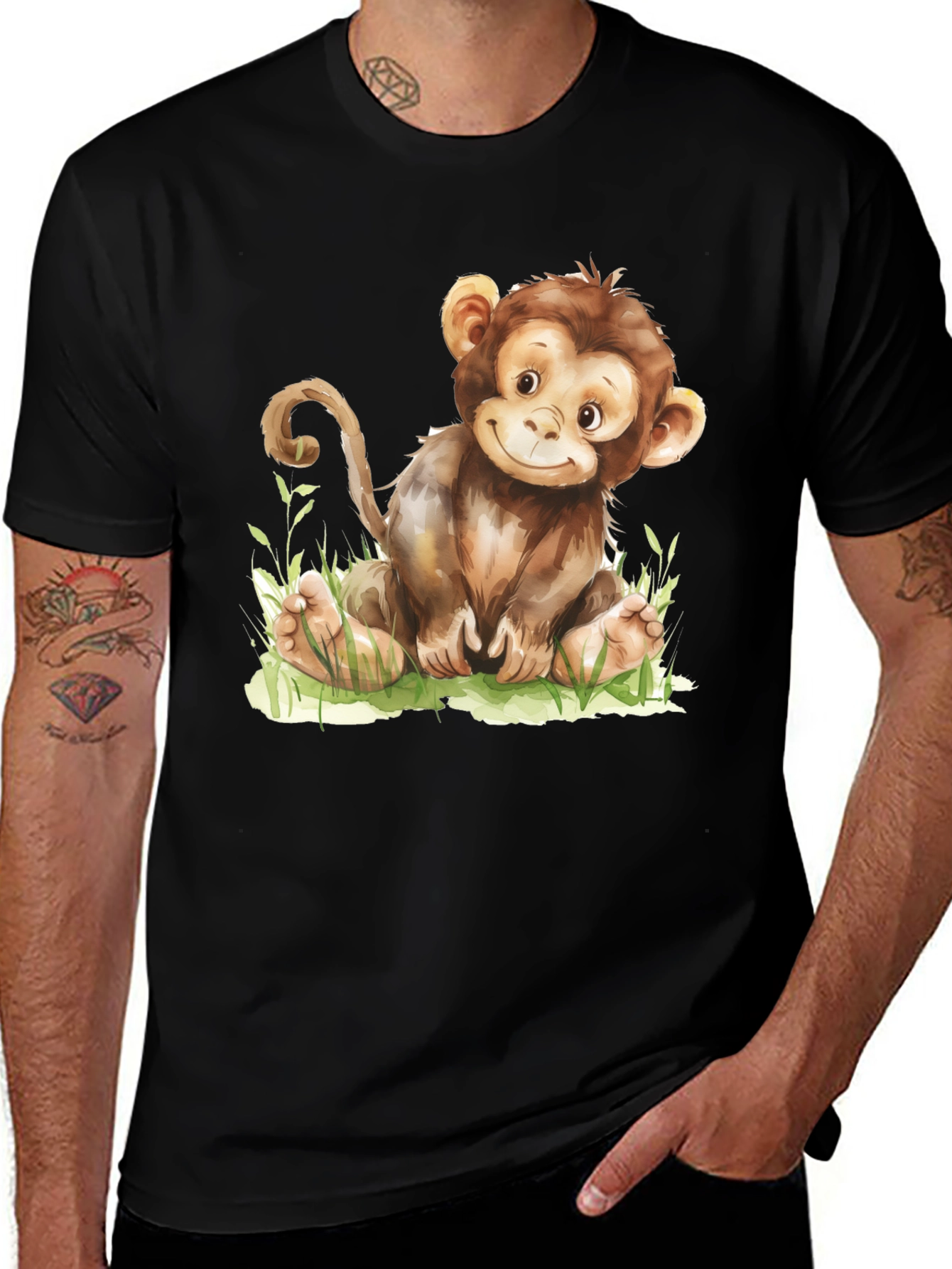 Variant 22 of Cute Monkey Graphic Tee - Black Cotton Shirt