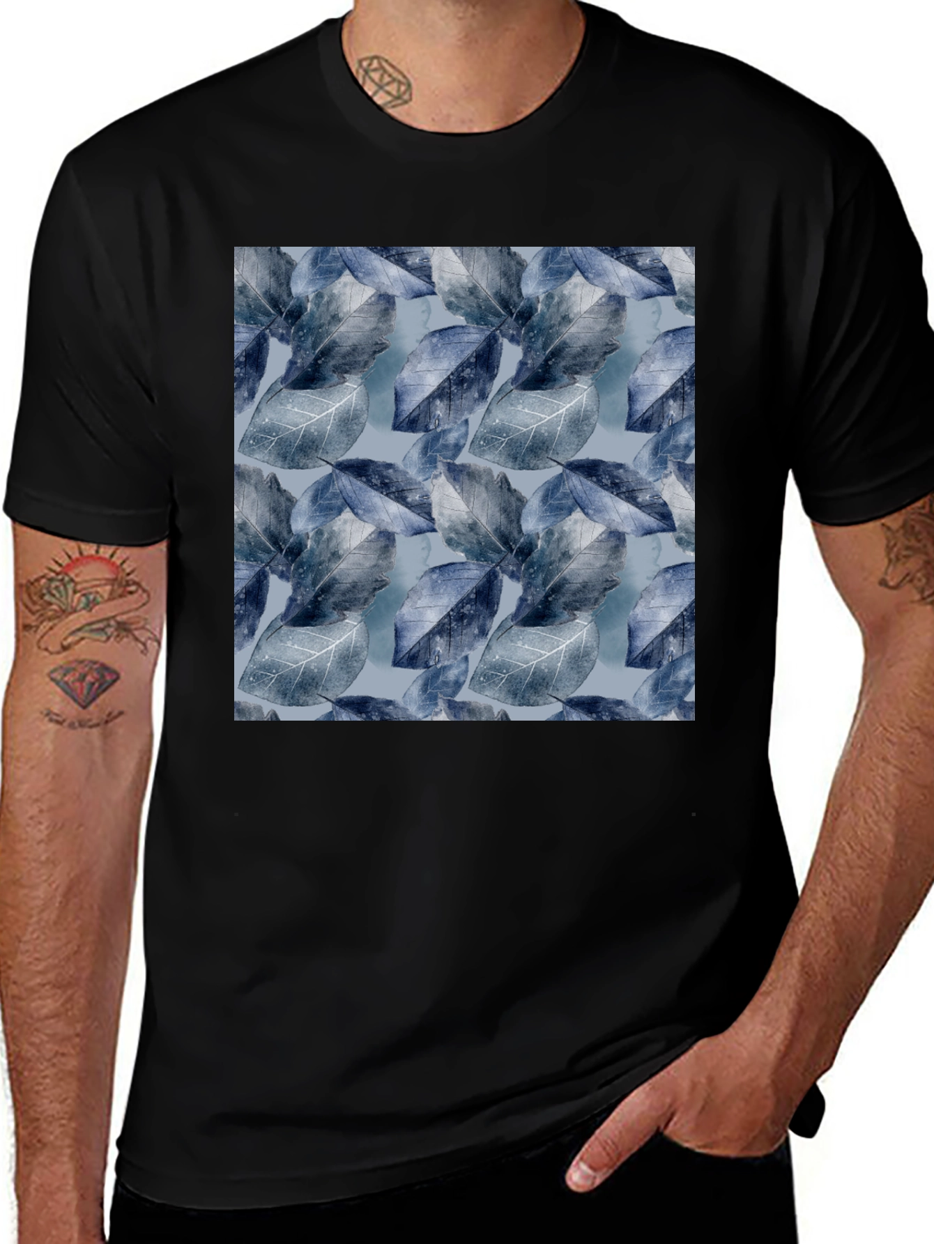 Variant 25 of Blue Leaf Pattern Crew Neck Tee
