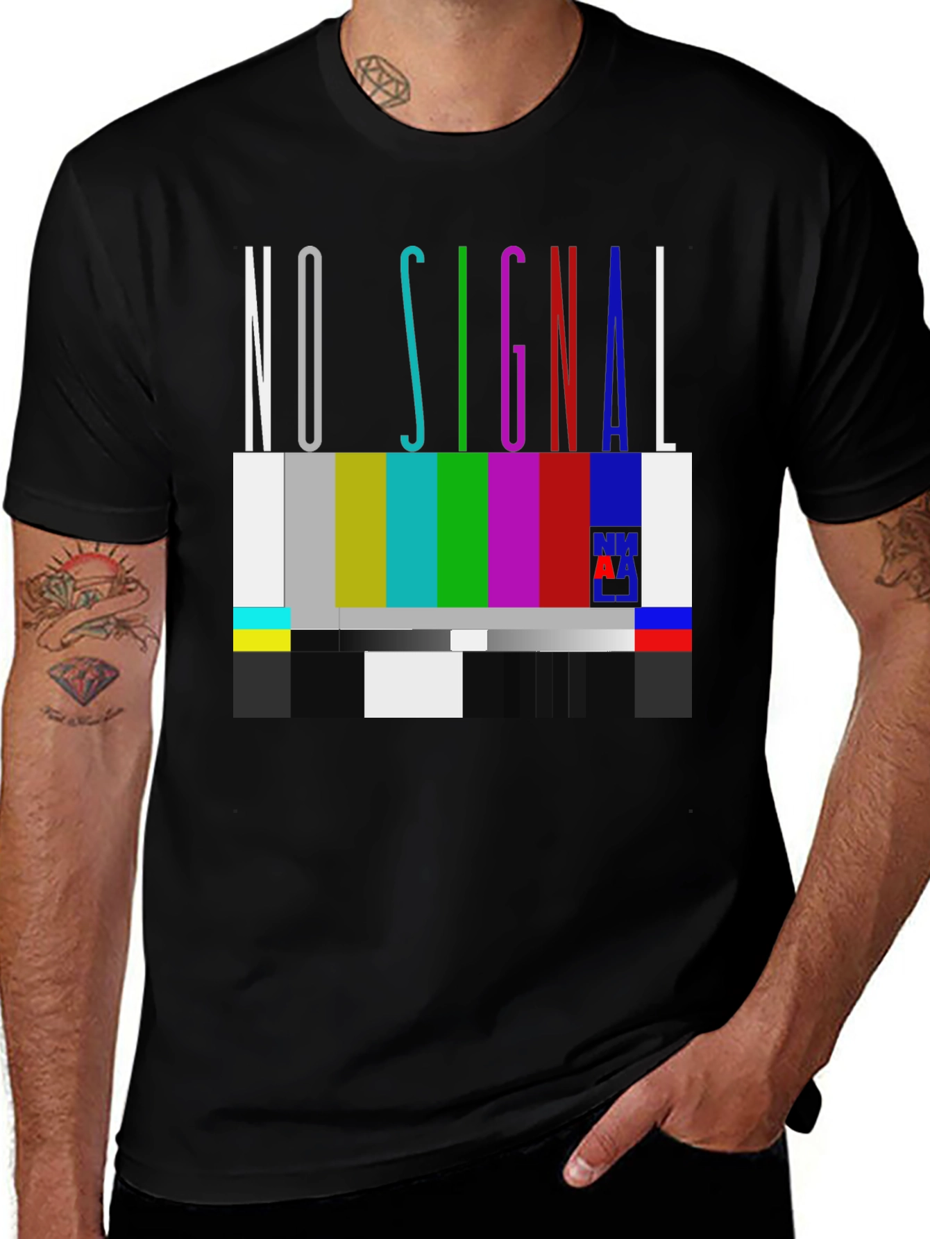 Variant 25 of No Signal Color Bar Graphic Tee - Soft Cotton Blend T-Shirt