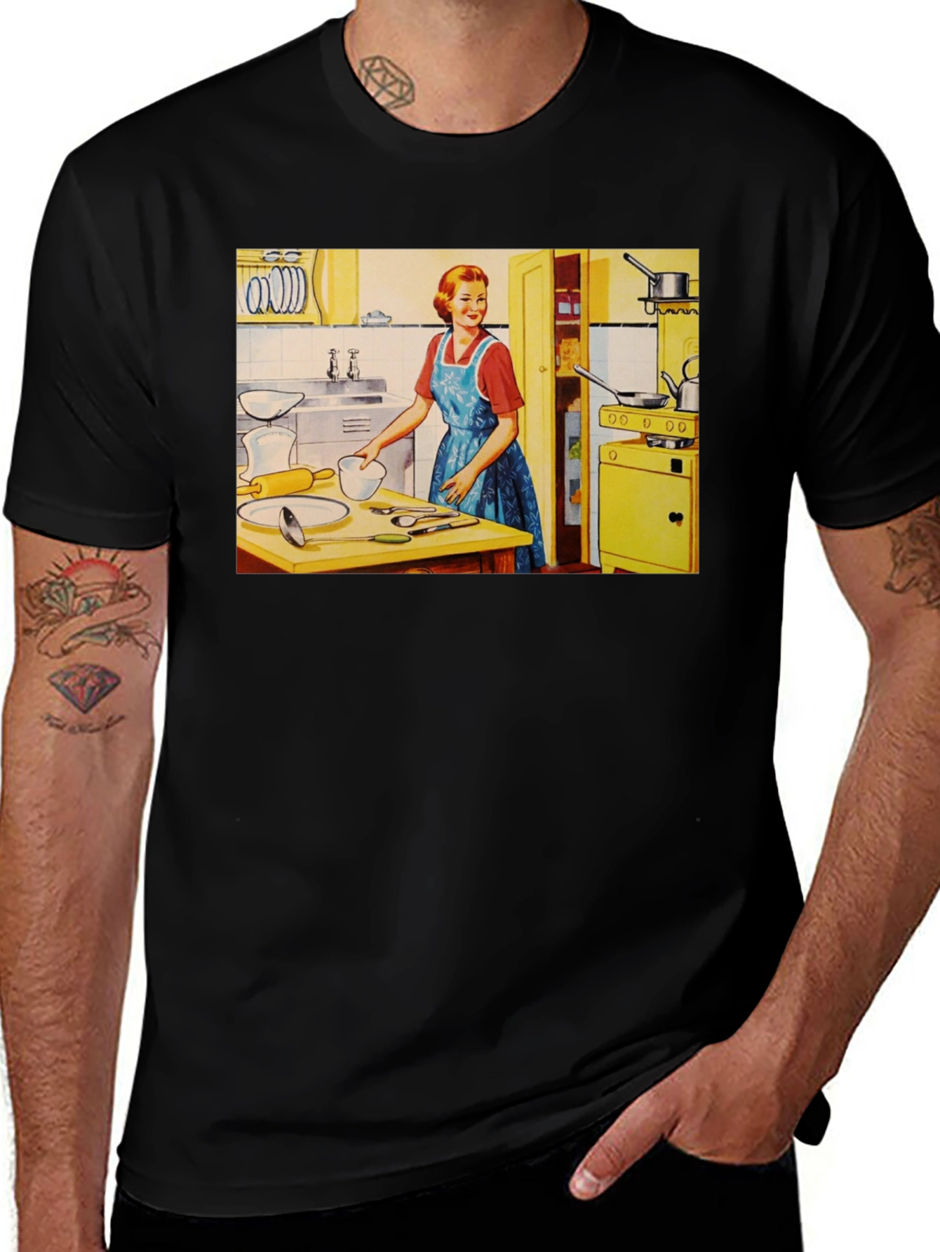 Black Retro Kitchen T-Shirt - Vintage Housewife Tee main image