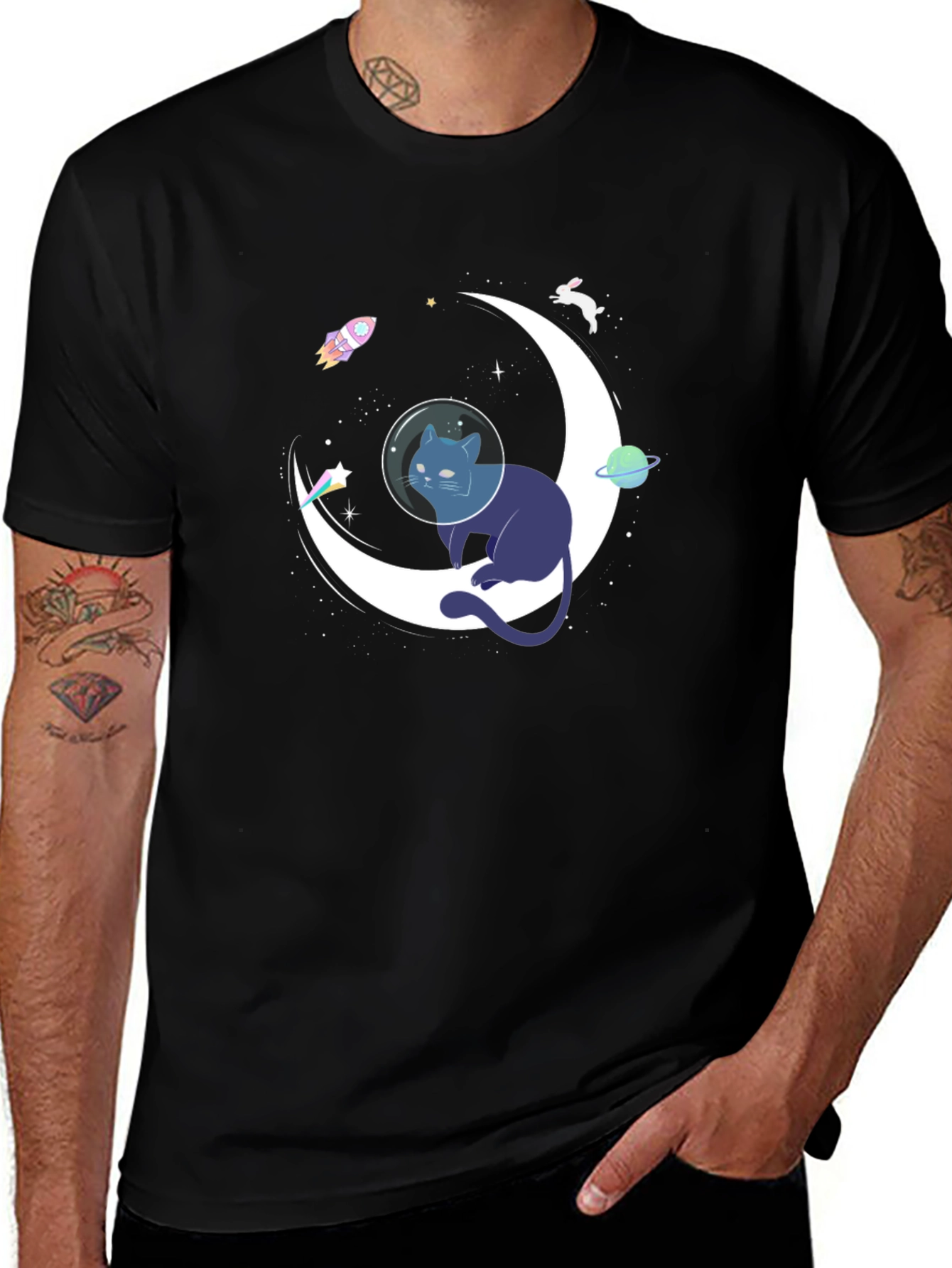 Variant 3 of Cosmic Cat T-Shirt - Space Adventure Tee