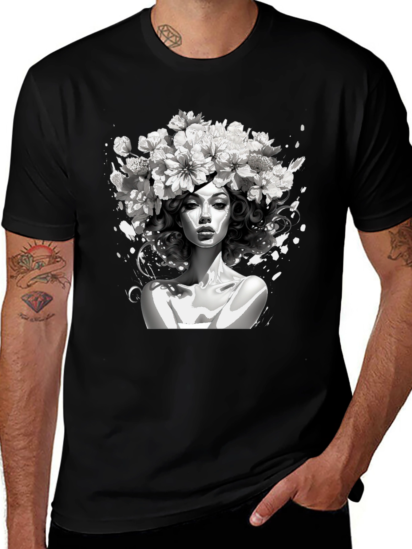 Variant 5 of Floral Crown Woman Graphic Black T-Shirt