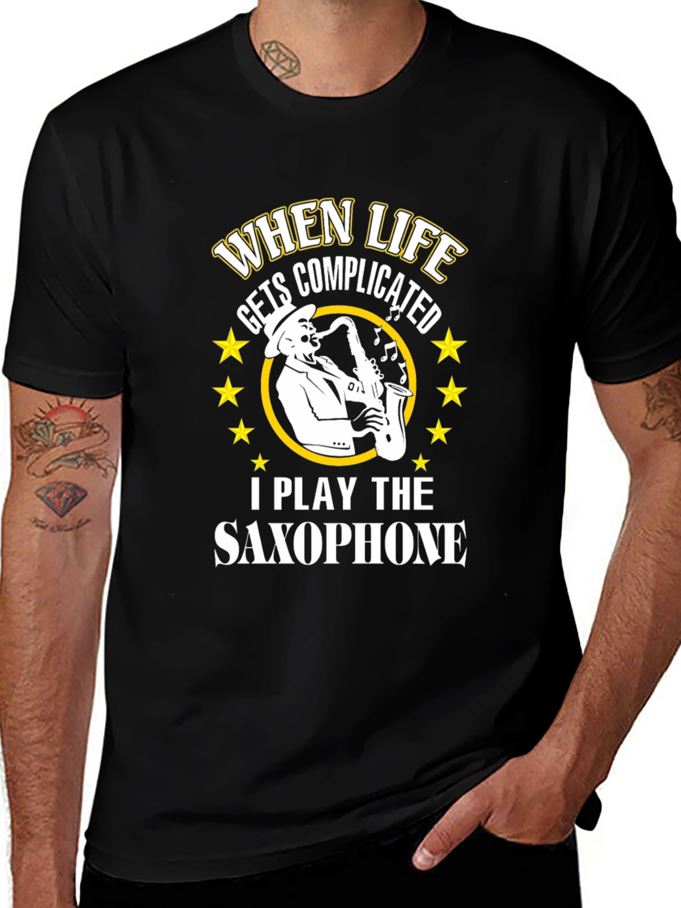 Variant 17 of Saxophone Player Graphic T-Shirt, Black